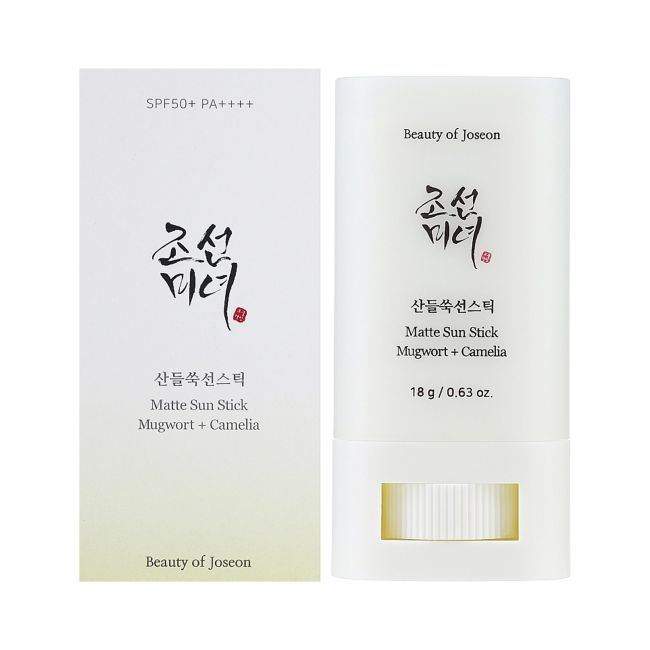 Beauty of Joseon Matte Sun Stick Mugwort + Camelia SPF50+ PA++++ pieštukinė apsauga nuo saulės su kraujažole ir kamelija, 18 g.