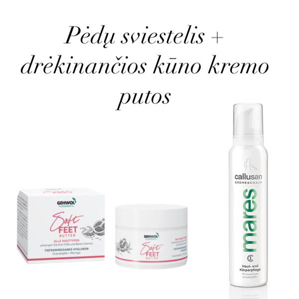Rinkinys: Sausos pedų ir kojų odos sviestelis + drėkinančios kremo putos kūnui