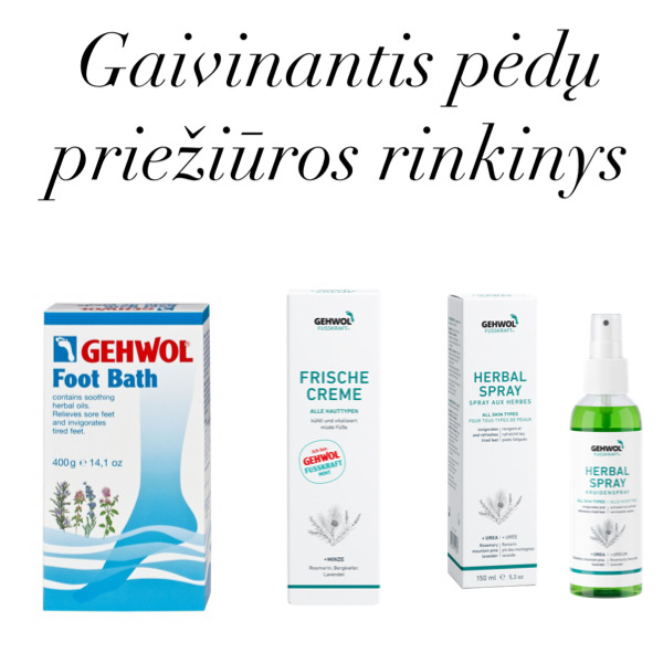 Gaivinantis pėdų priežiūros rinkinys: druskų vonelė atgaivinanti pėdas + vėsinantis pėdų kremas + atgavinantis pėdų puškalas