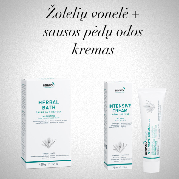 Rinkinys: žolelių vonelė kojoms +  intensyviai drėkinantis sausos odos kremas