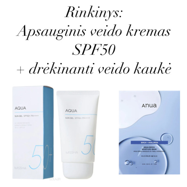 Aqua Sun SPF50+ apsauginis veido kremas + lakštinė drėkinamoji veido kaukė 