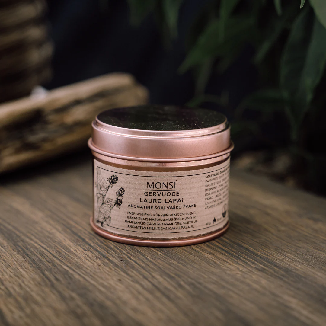 Sojų vaško žvakė  - Gervuogė ir lauro lapas (100ml)