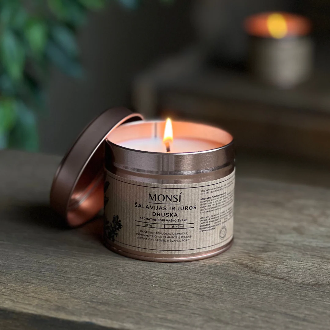 Sojų vaško žvakė - Šalavijas ir jūros druska (250ml)