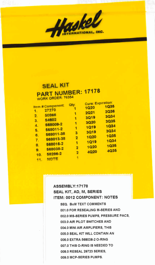 Repair Seat untuk Pneumatic Valve KITZ Haskel P/N 17178