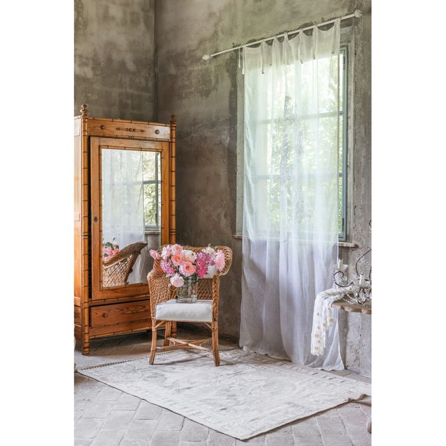 Tenda in lino con ricamo centrale Blanc Mariclo 