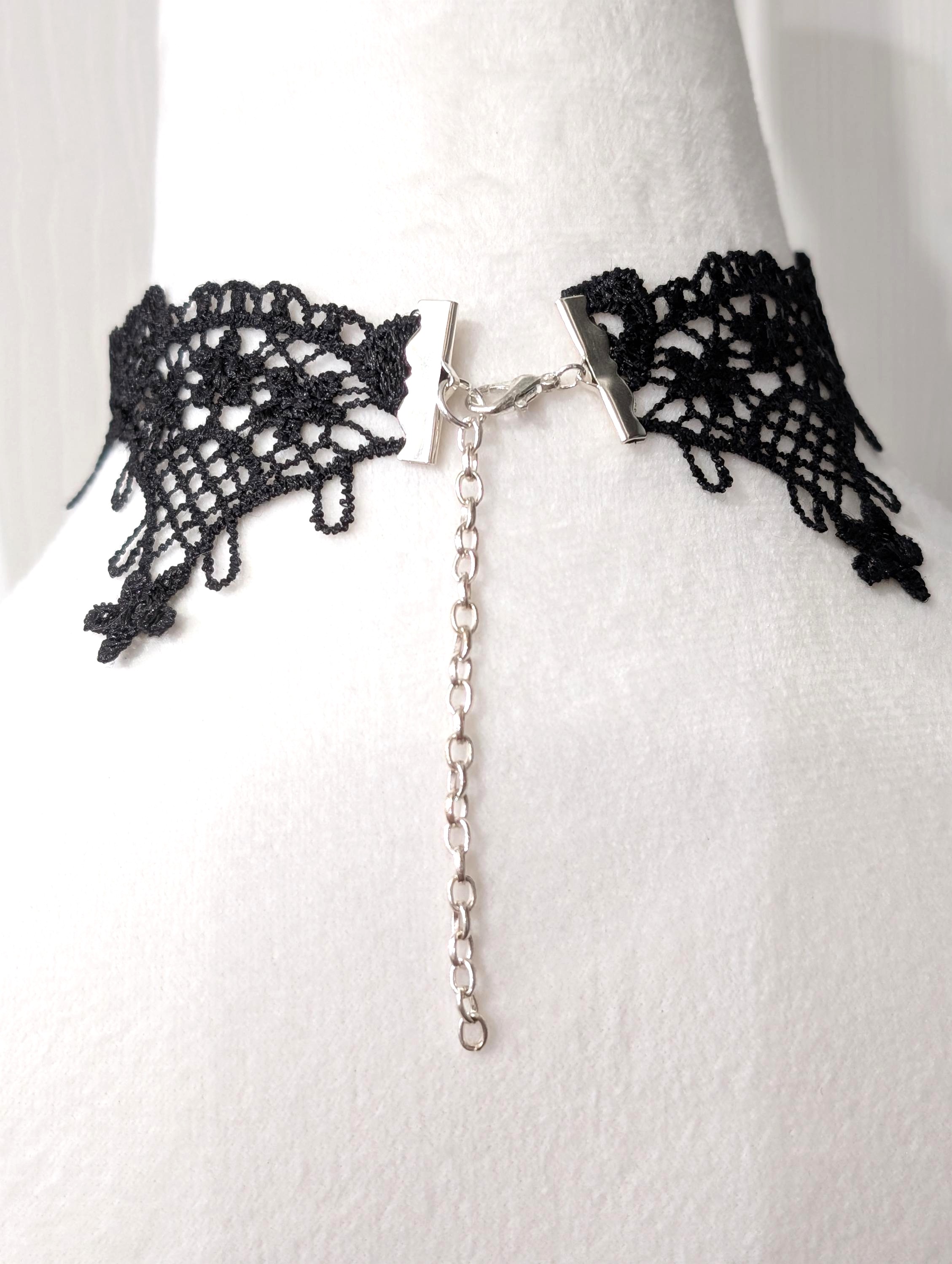 Grucifix Black Lace and Red Rose Choker Necklace