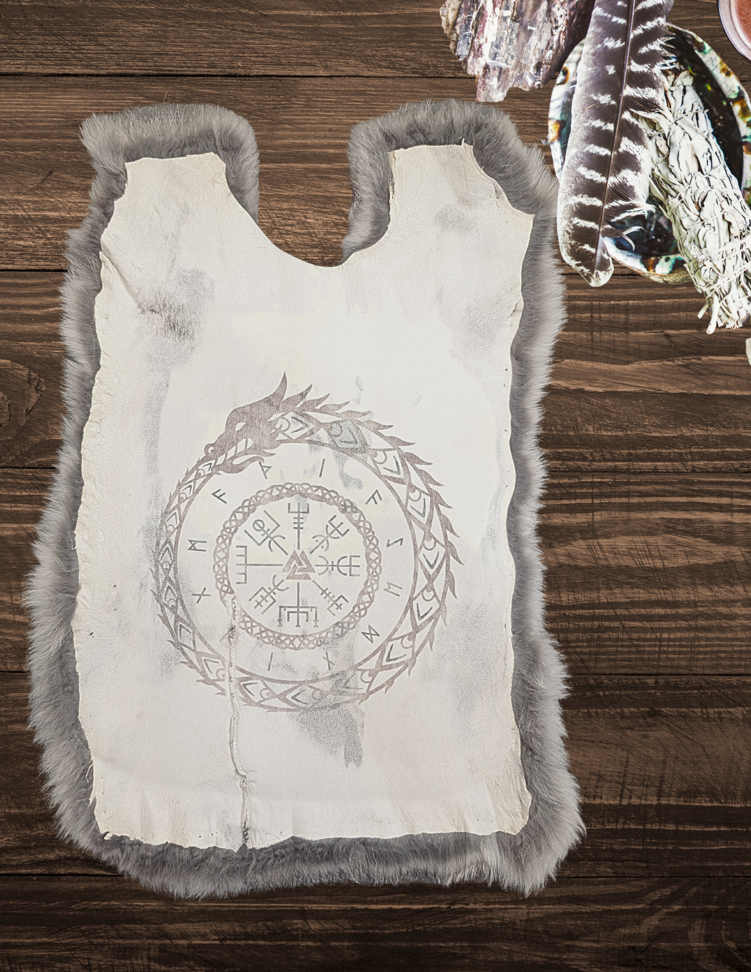 Viking Rune Circle Rabbit Skin Altar Cloth