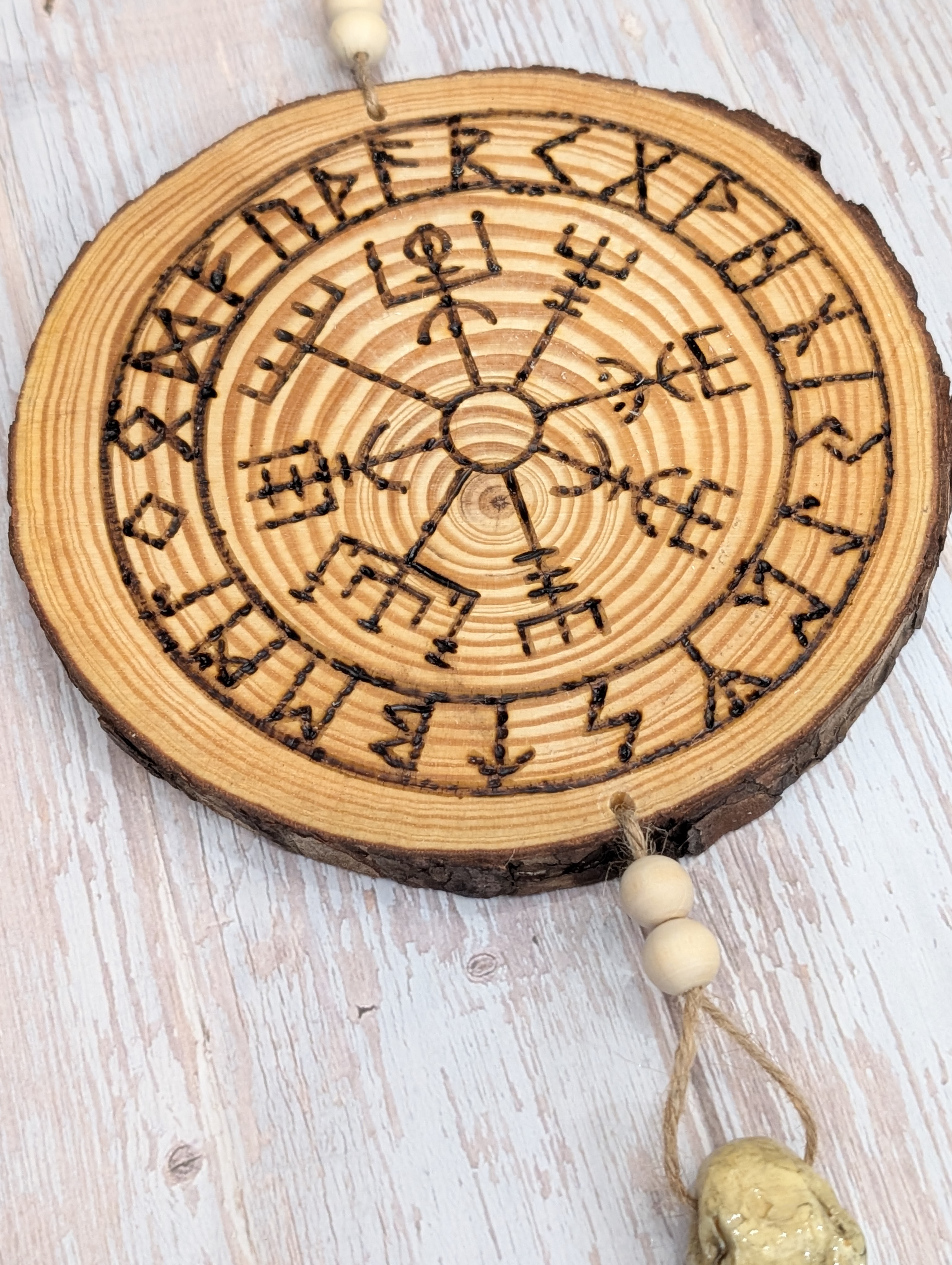 Wooden Nordic Rune Vegvisir Decor