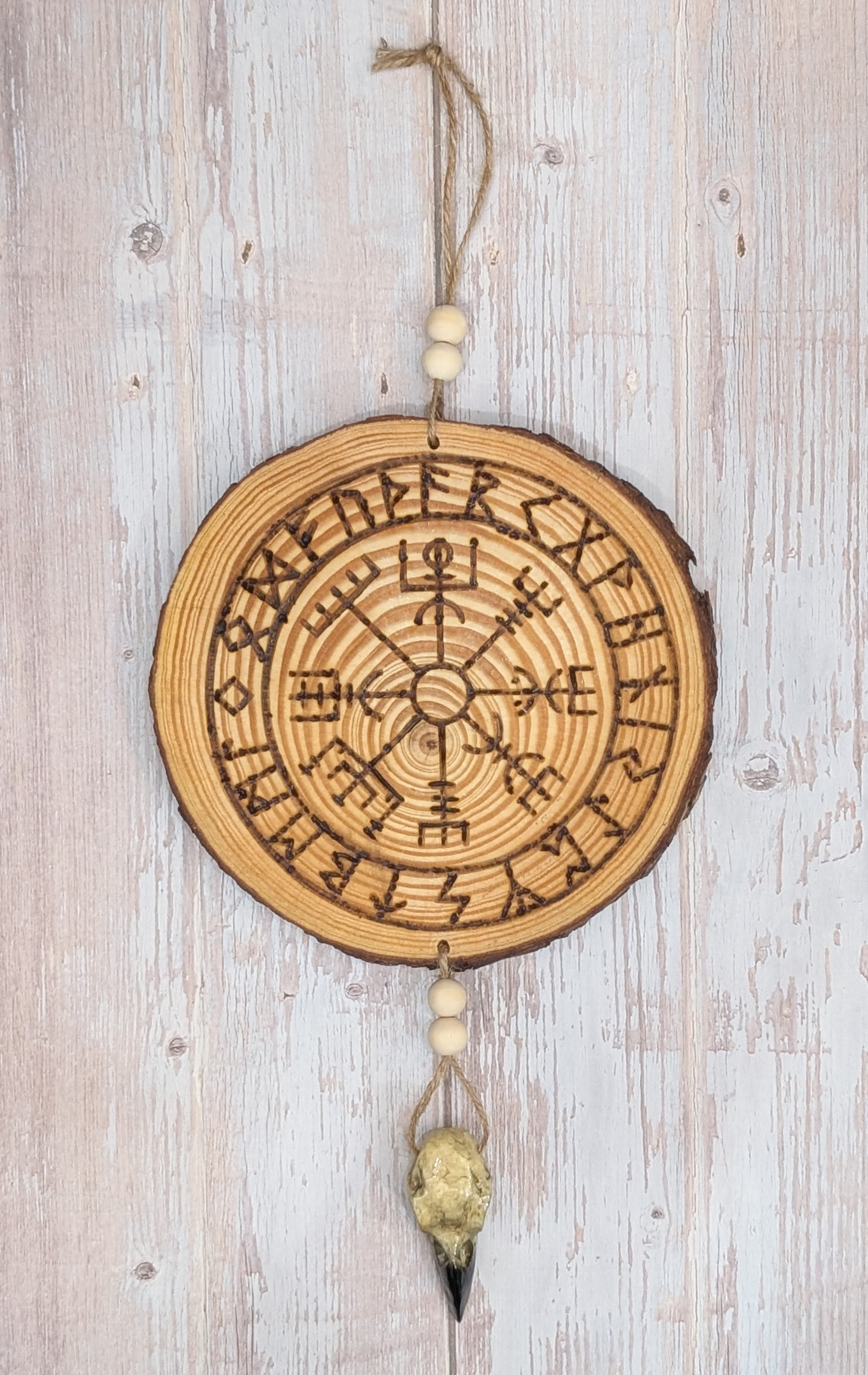 Wooden Nordic Rune Vegvisir Decor