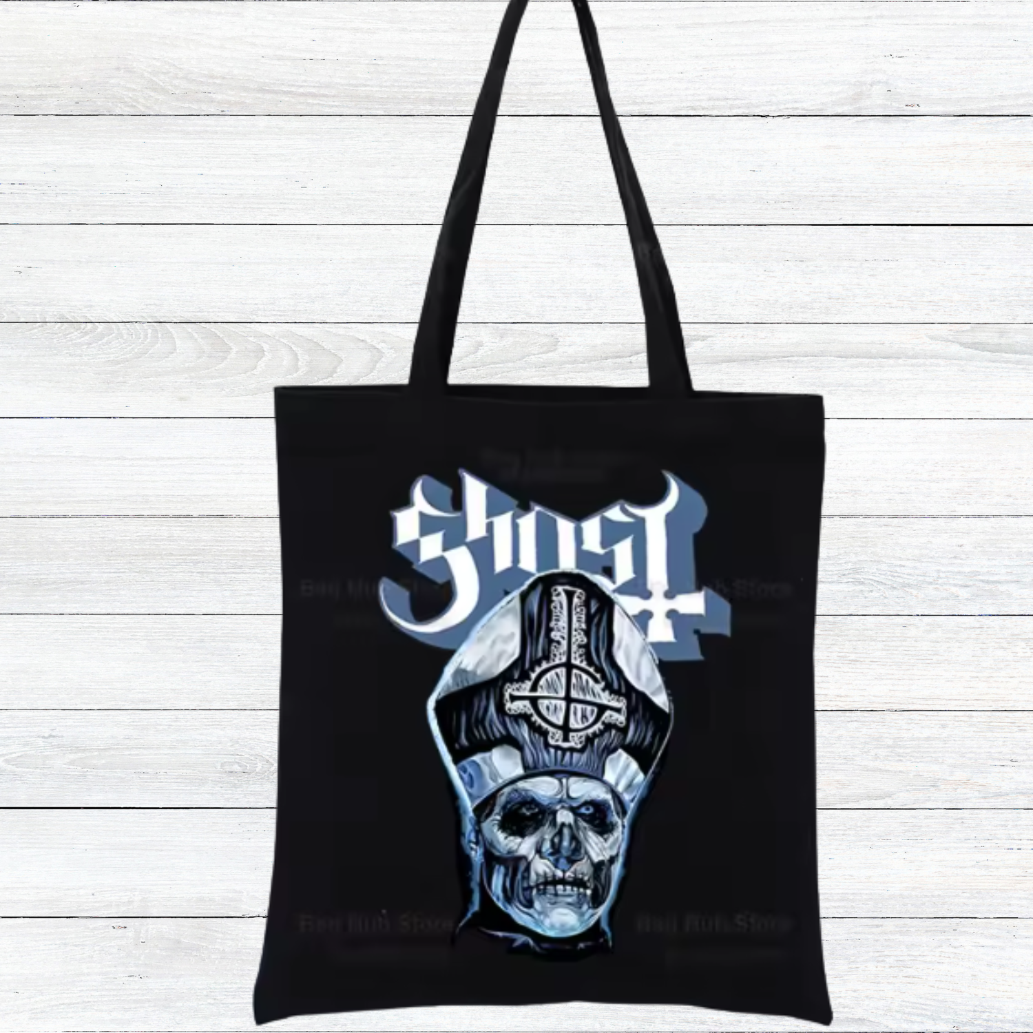 Black Tote Bag with Ghost Print
