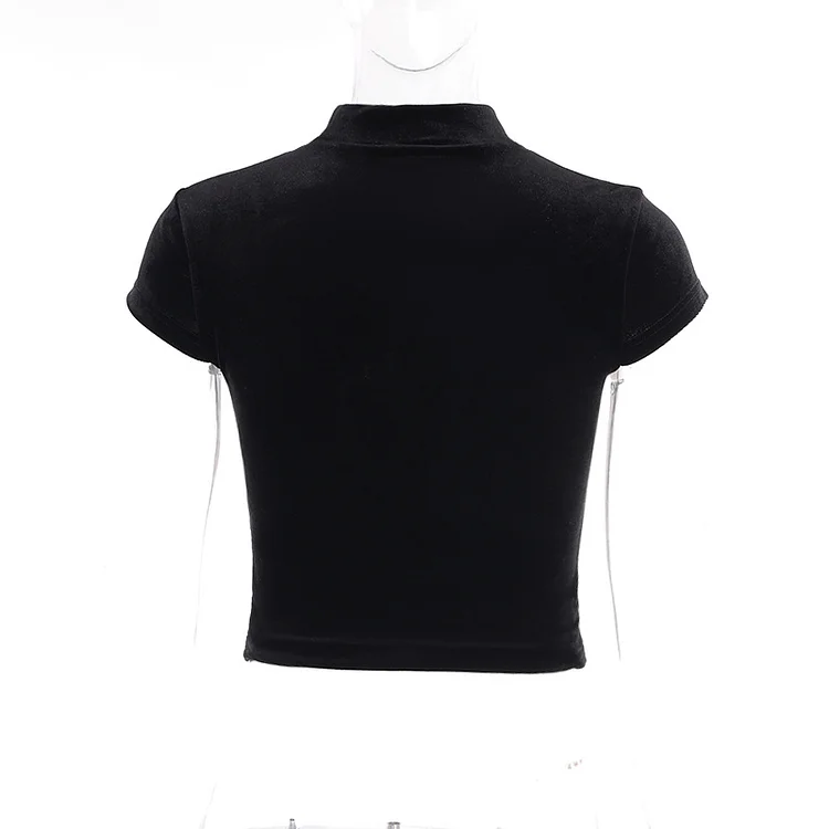 Gothic Velvet Hollow Out Mesh Cross Top 