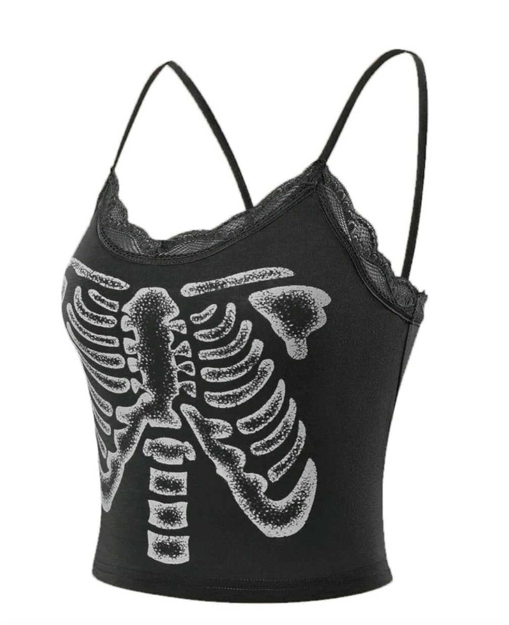 Punk Skeleton Ribcage Camisole With Lace Trim