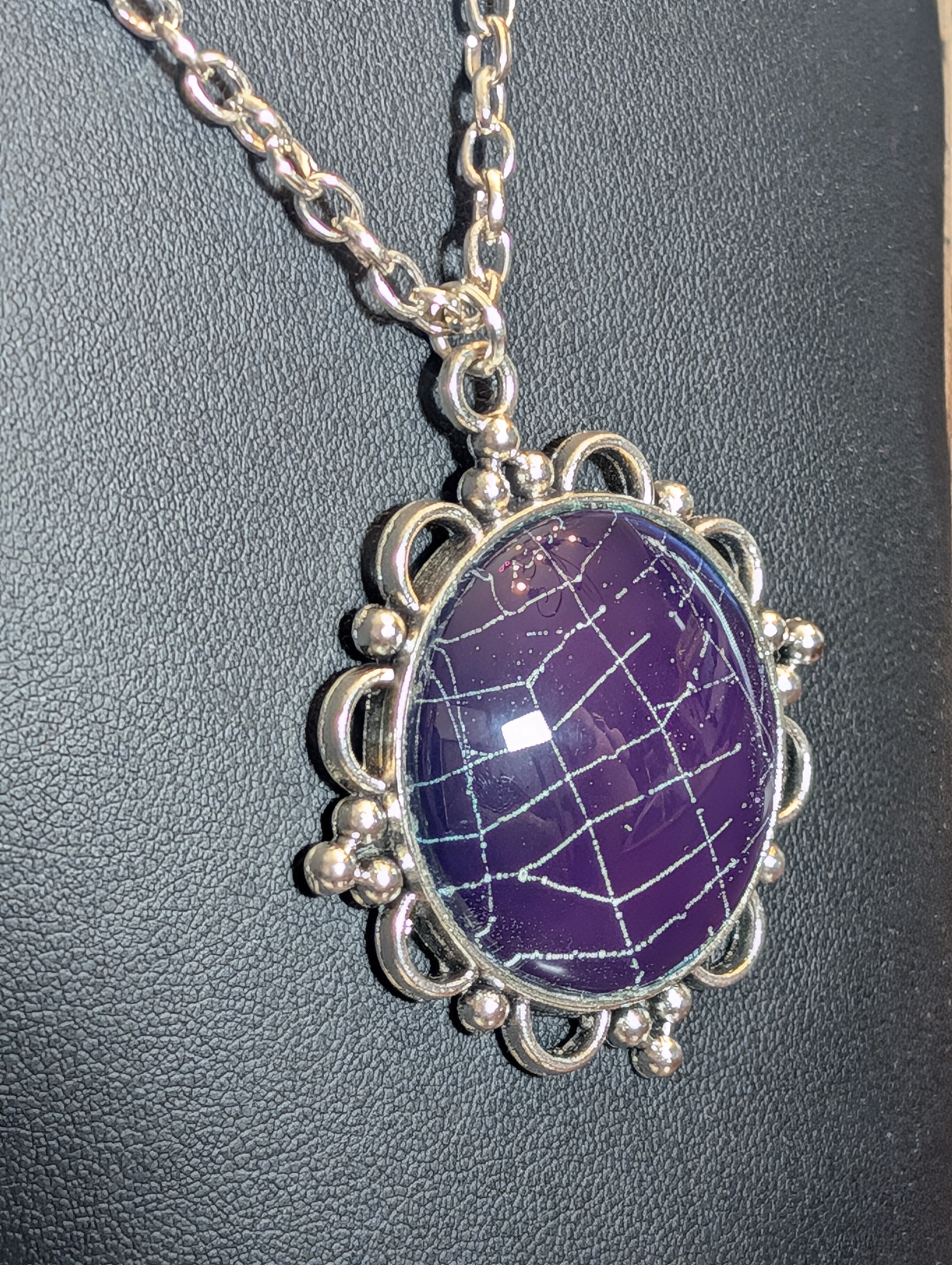  (REAL Preserved Spider Web) Purple Elegant Spider Web Pendant Necklace