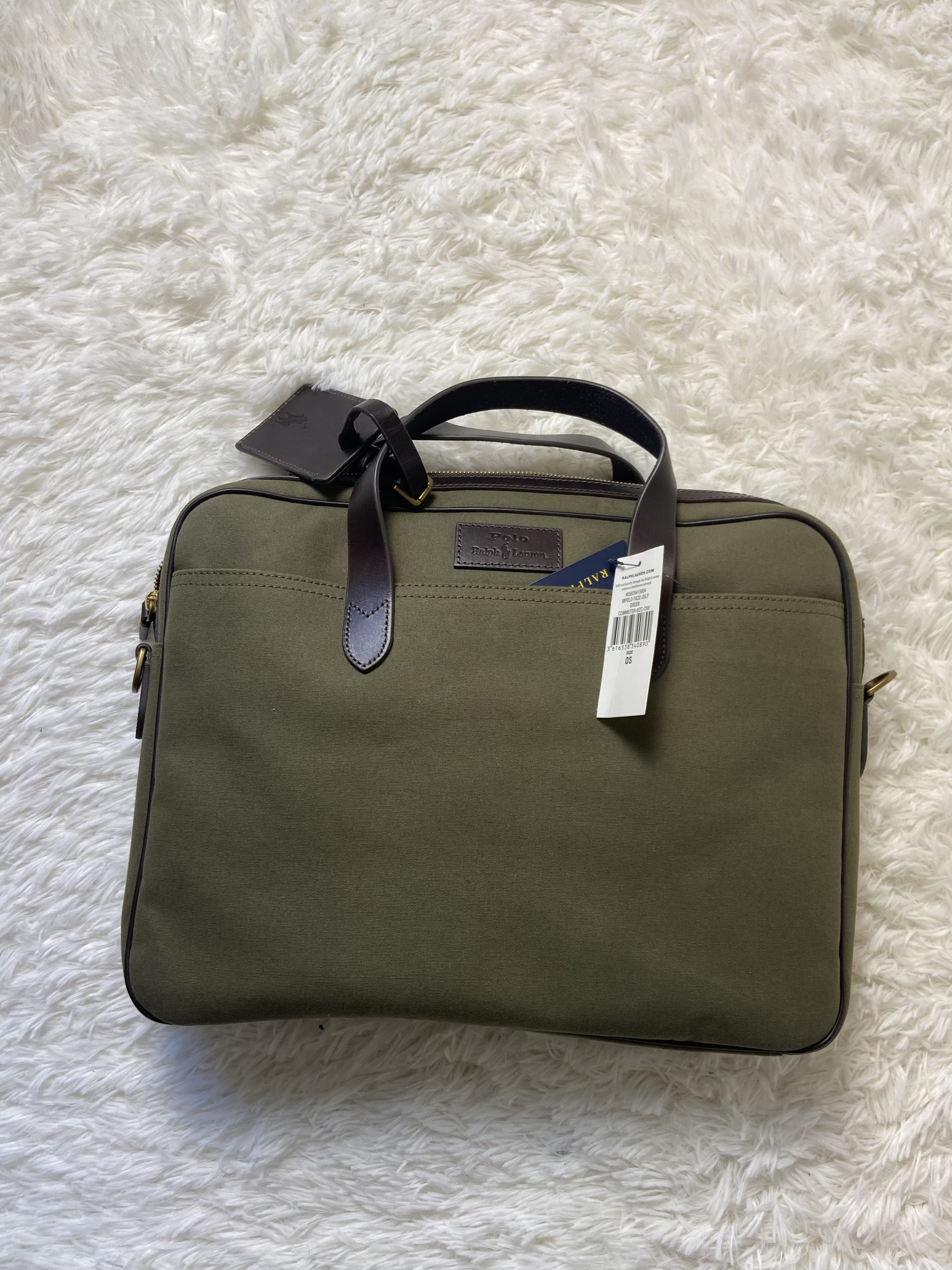 Porte document en toile bordée de cuir Ralph Lauren