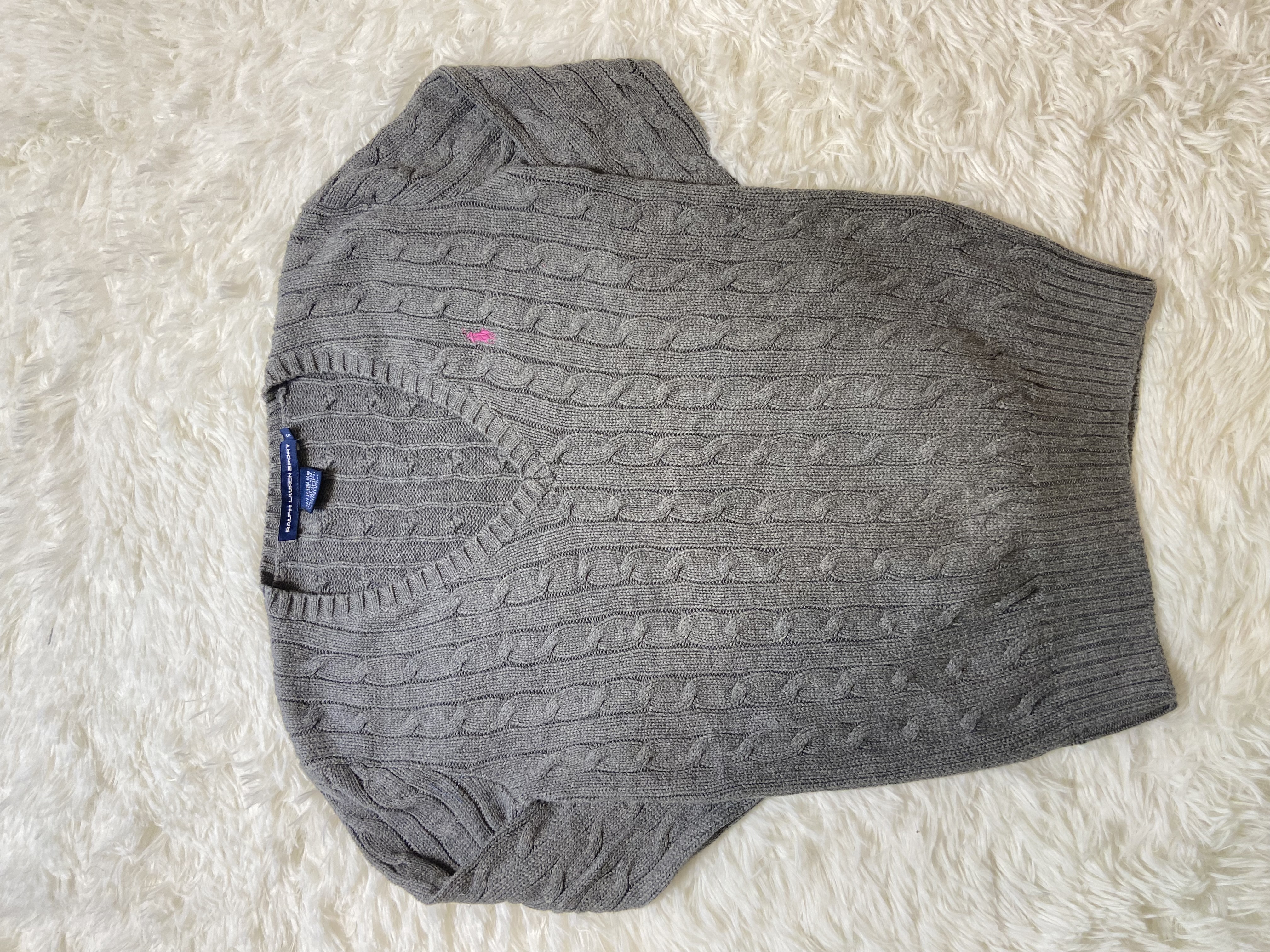 Pull torsadé à col V Ralph Lauren gris