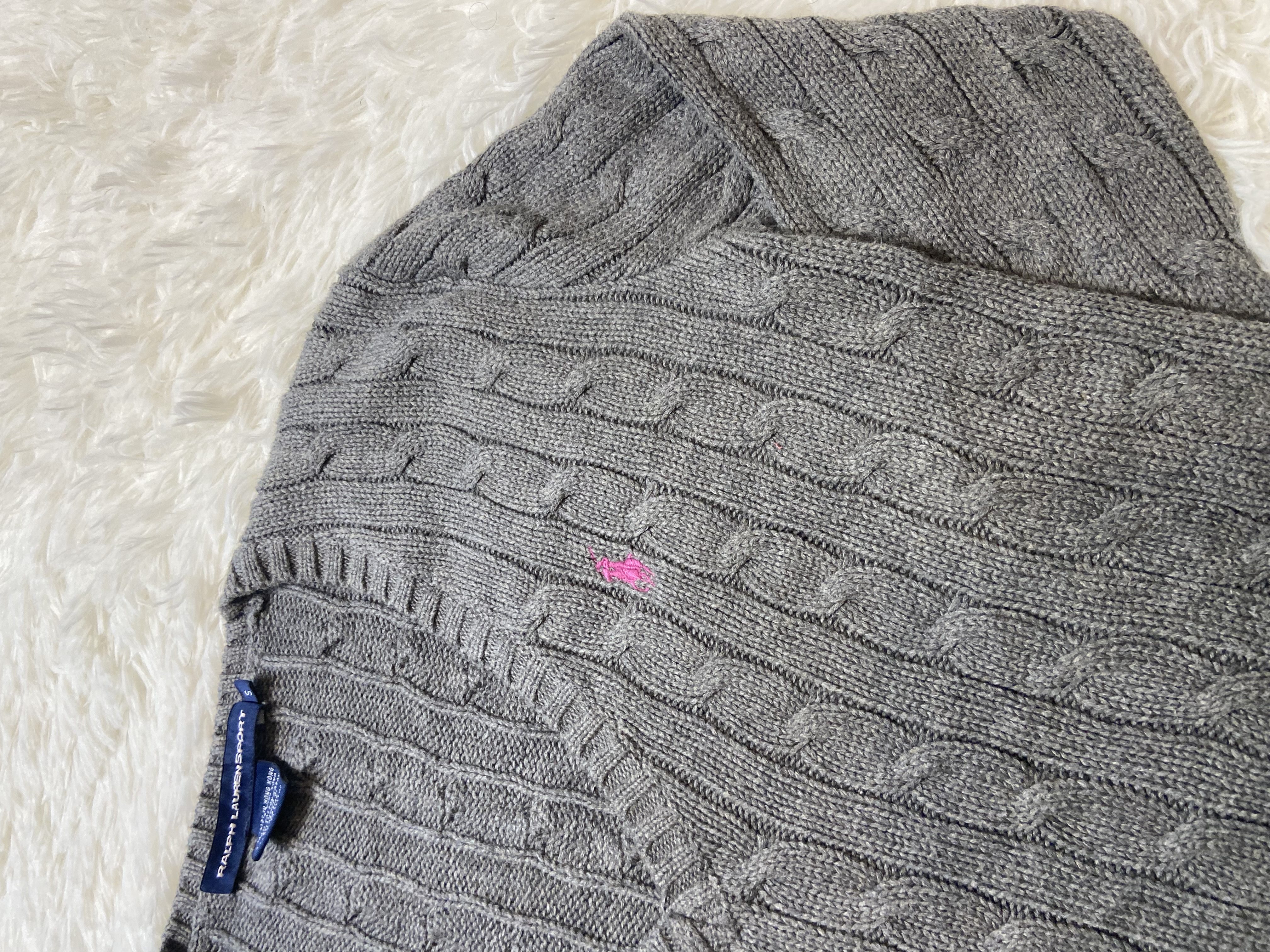 Pull torsadé à col V Ralph Lauren gris