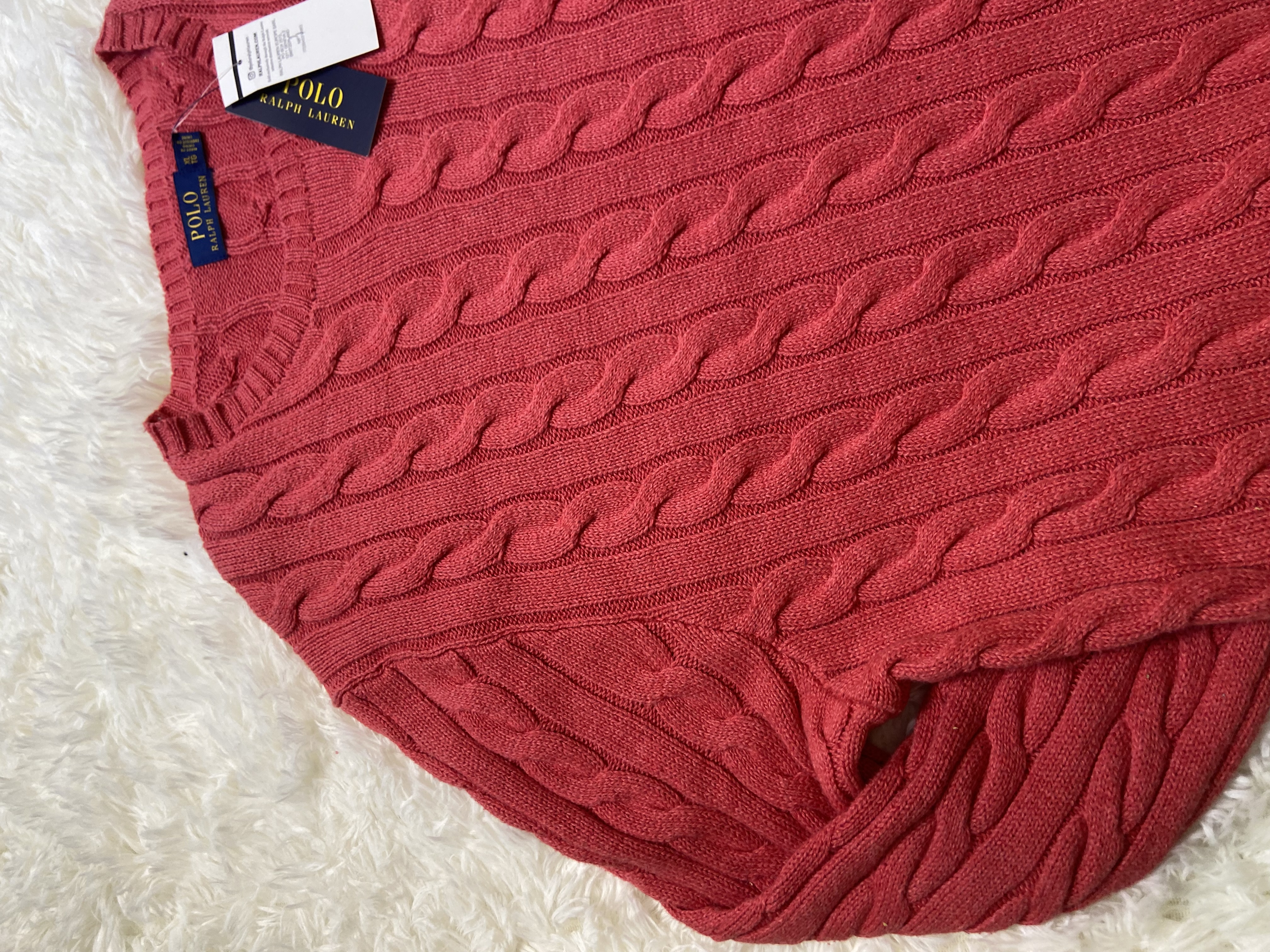Pull torsadé Ralph Lauren corail 