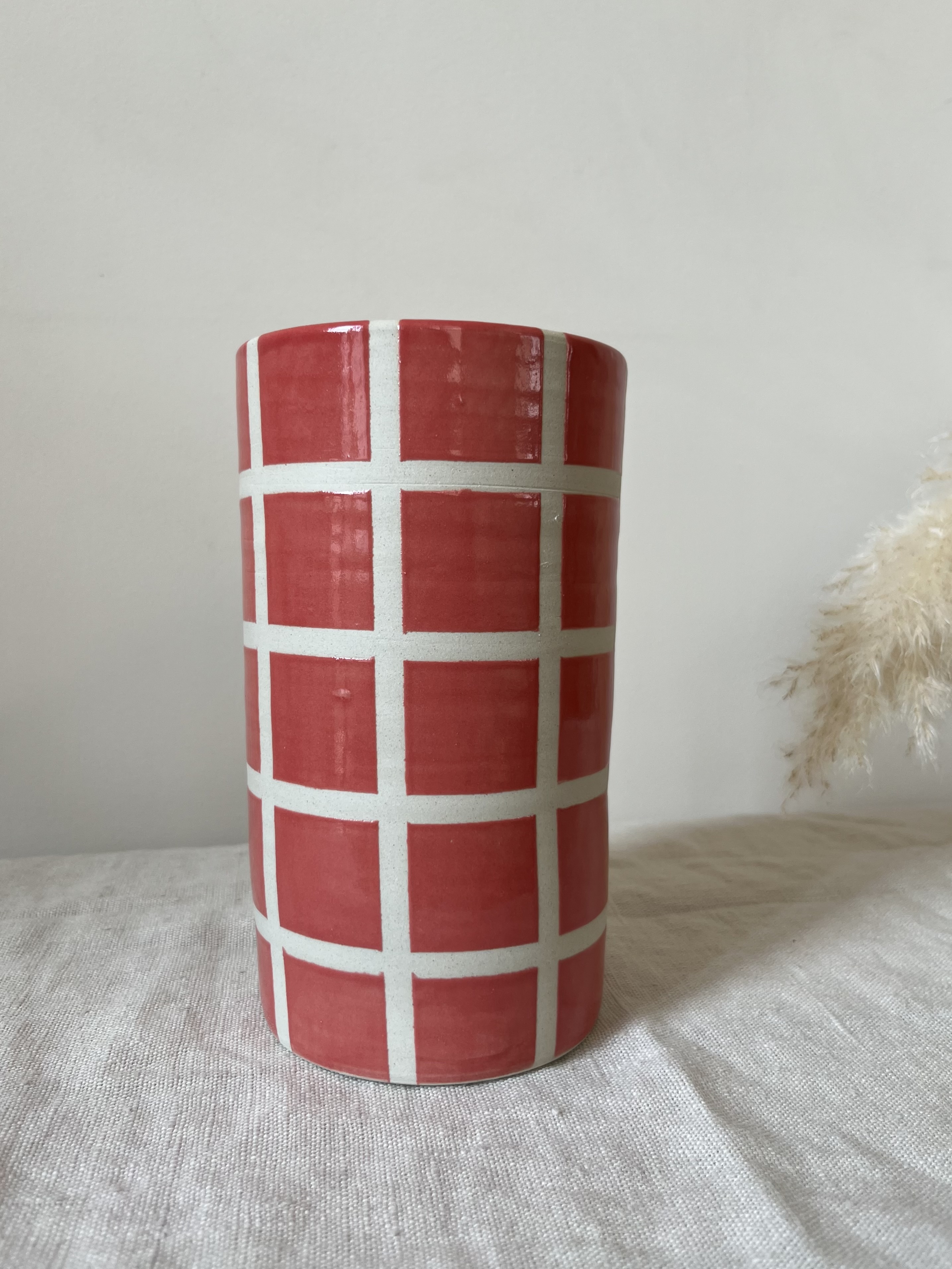 Vase quadrillé corail