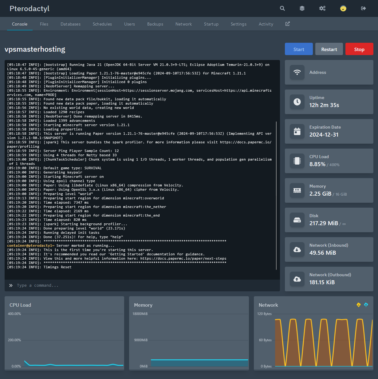 Minecraft Server Hosting Starter Plan | 24/7 Online | Control Panel with Full Admin Access