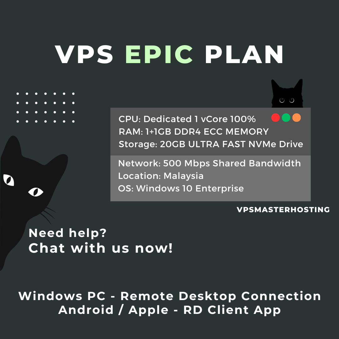 VPS Epic Plan with Dedicated Power | Forex VPS | Support 1 - 2 MT4 / MT5 / EA