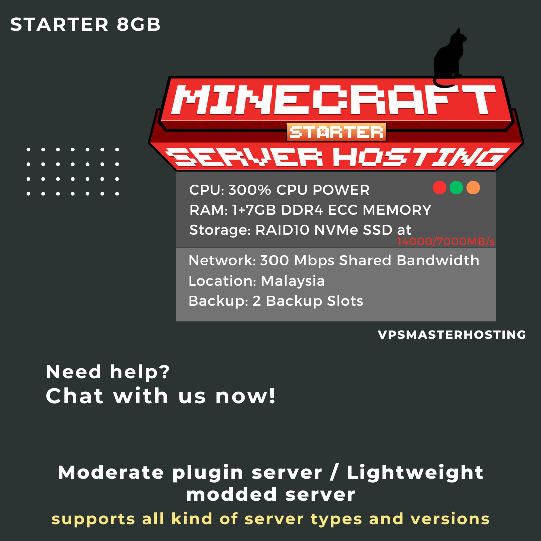 Minecraft Server Hosting Starter Plan | 24/7 Online | Control Panel with Full Admin Access
