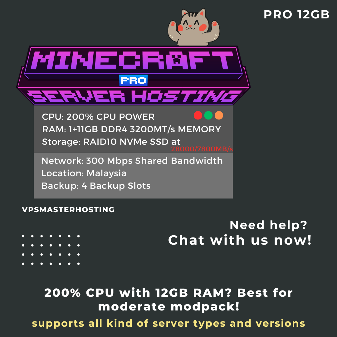Minecraft Server Hosting Pro Plan | 24/7 Online | Control Panel with Full Admin Access