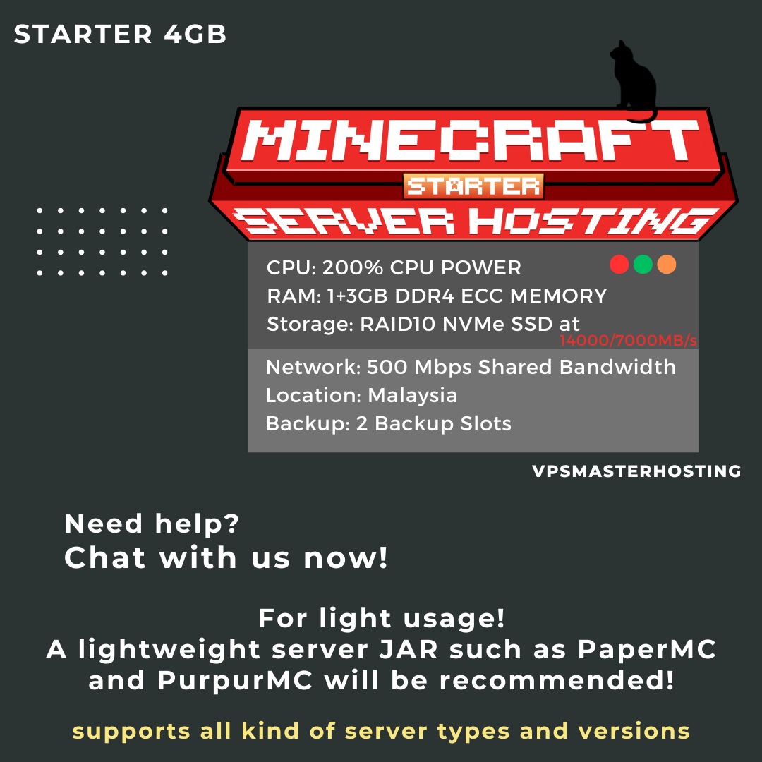 Minecraft Server Hosting Starter Plan | 24/7 Online | Control Panel with Full Admin Access