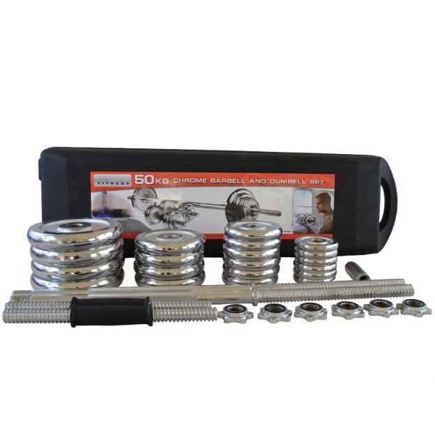 50K Adjustable Cast Iron Dumbbell and Barbell Set for Bodyweight Training and Weightlifting Equipment
