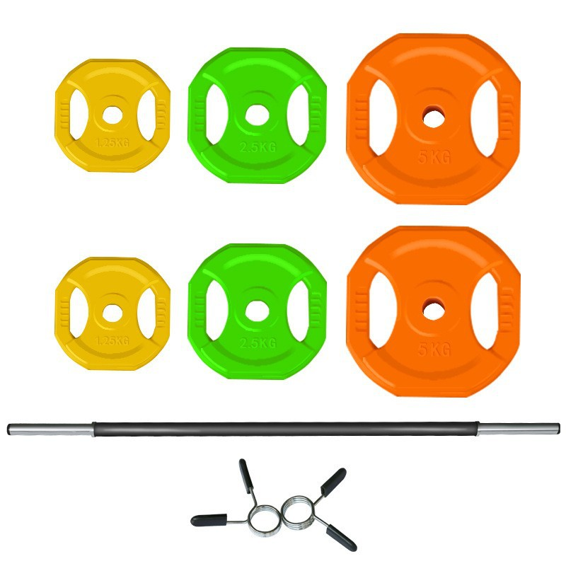 Color Rubber Weightlifting Cast Iron Customised Weights Pump Set Aerobic Barbell of 20kg Plate