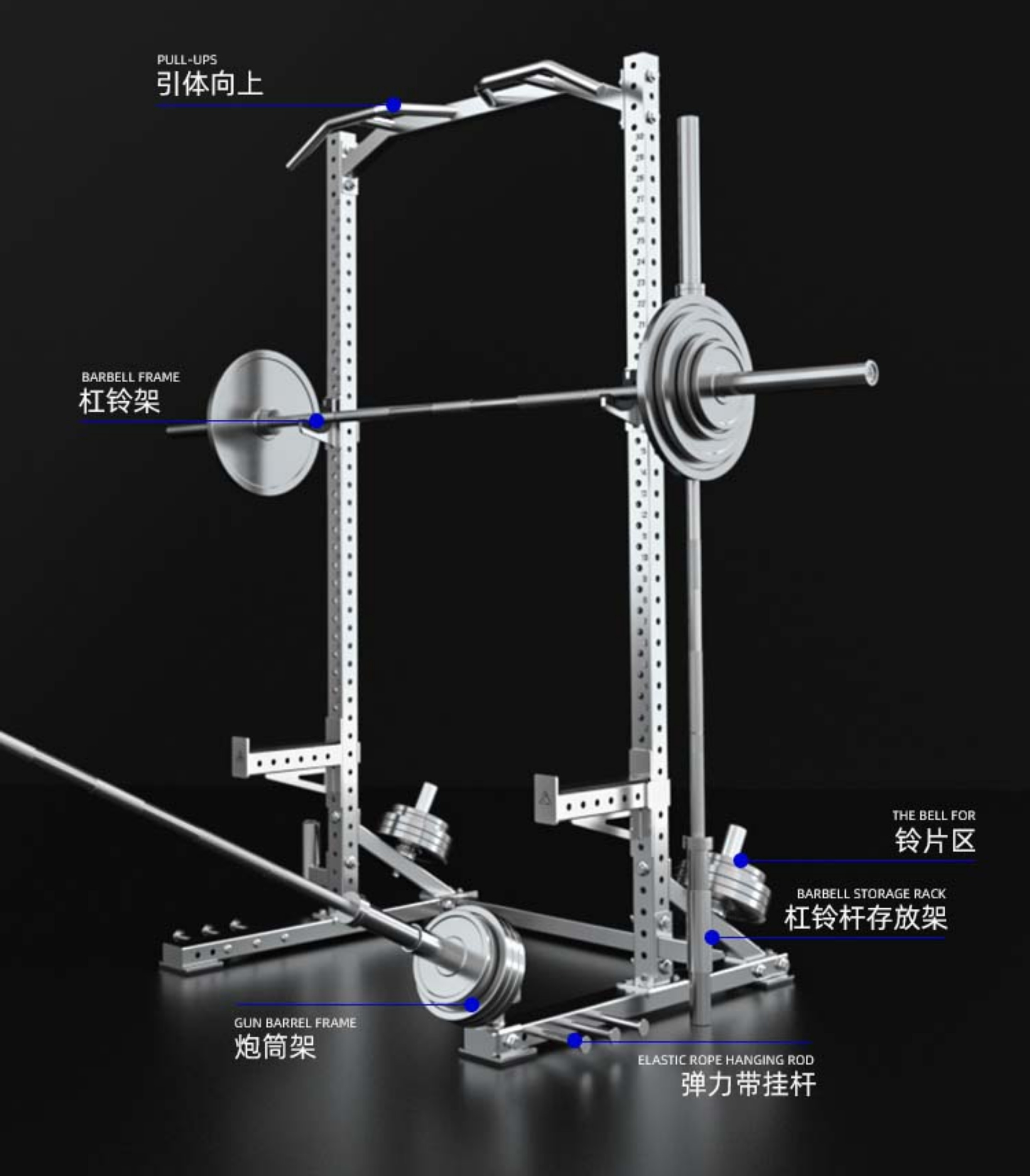 304 Stainless steel half-frame squat rack for commercial and home use, powerlifting training rack, bench press rack, all-in-one weightlifting rack
