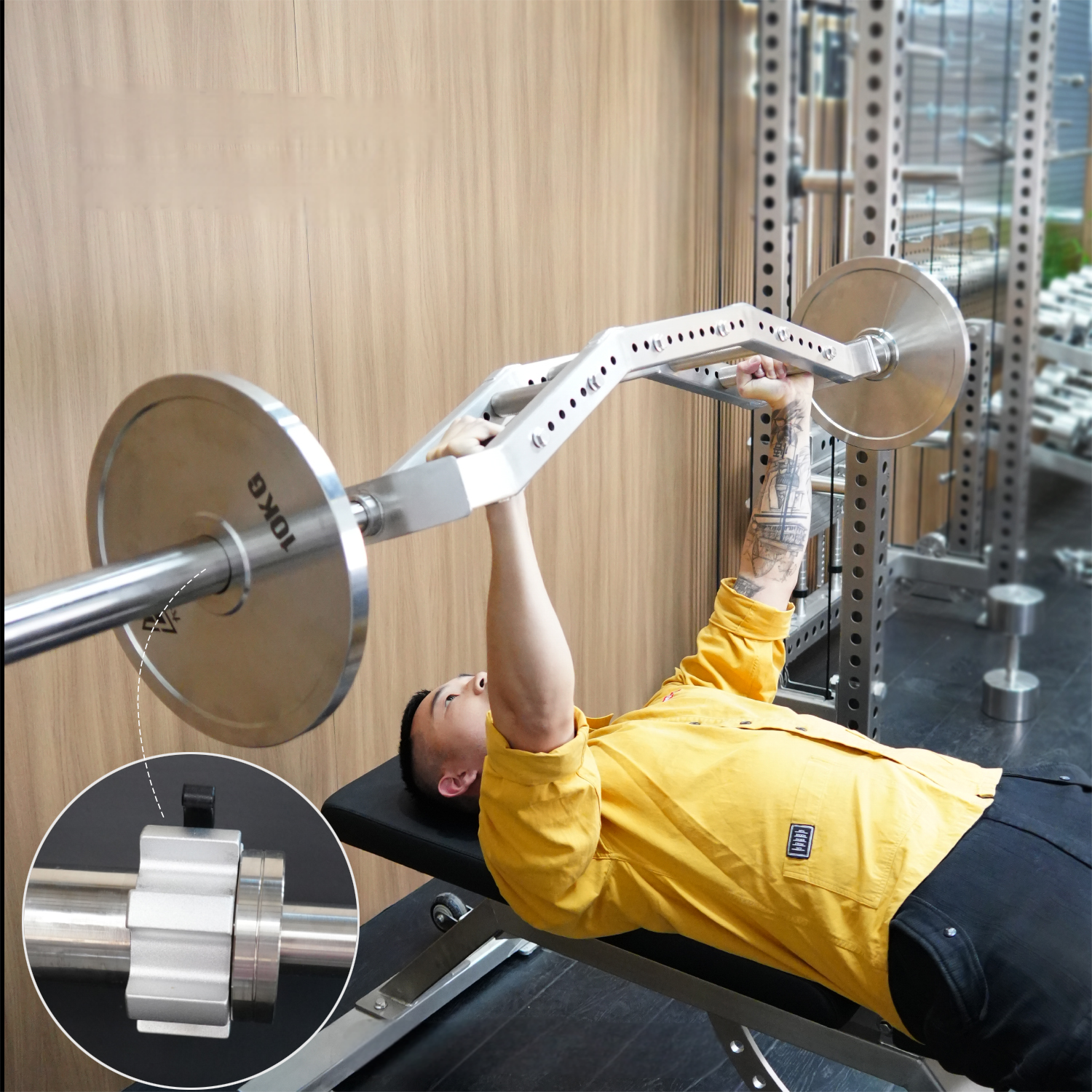304 Stainless steel multi-position large hole hard pull bench press weightlifting eye bar Olympic bar Swiss bar for men's home use