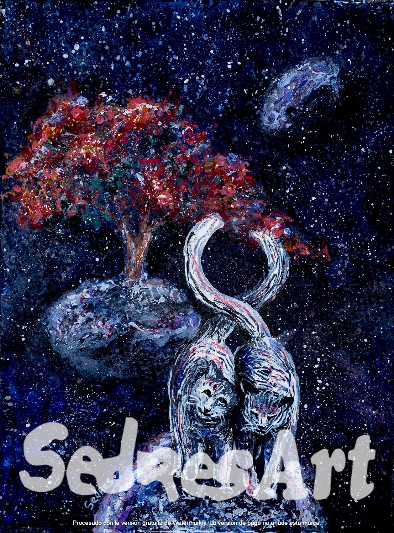 Painting of cats in space