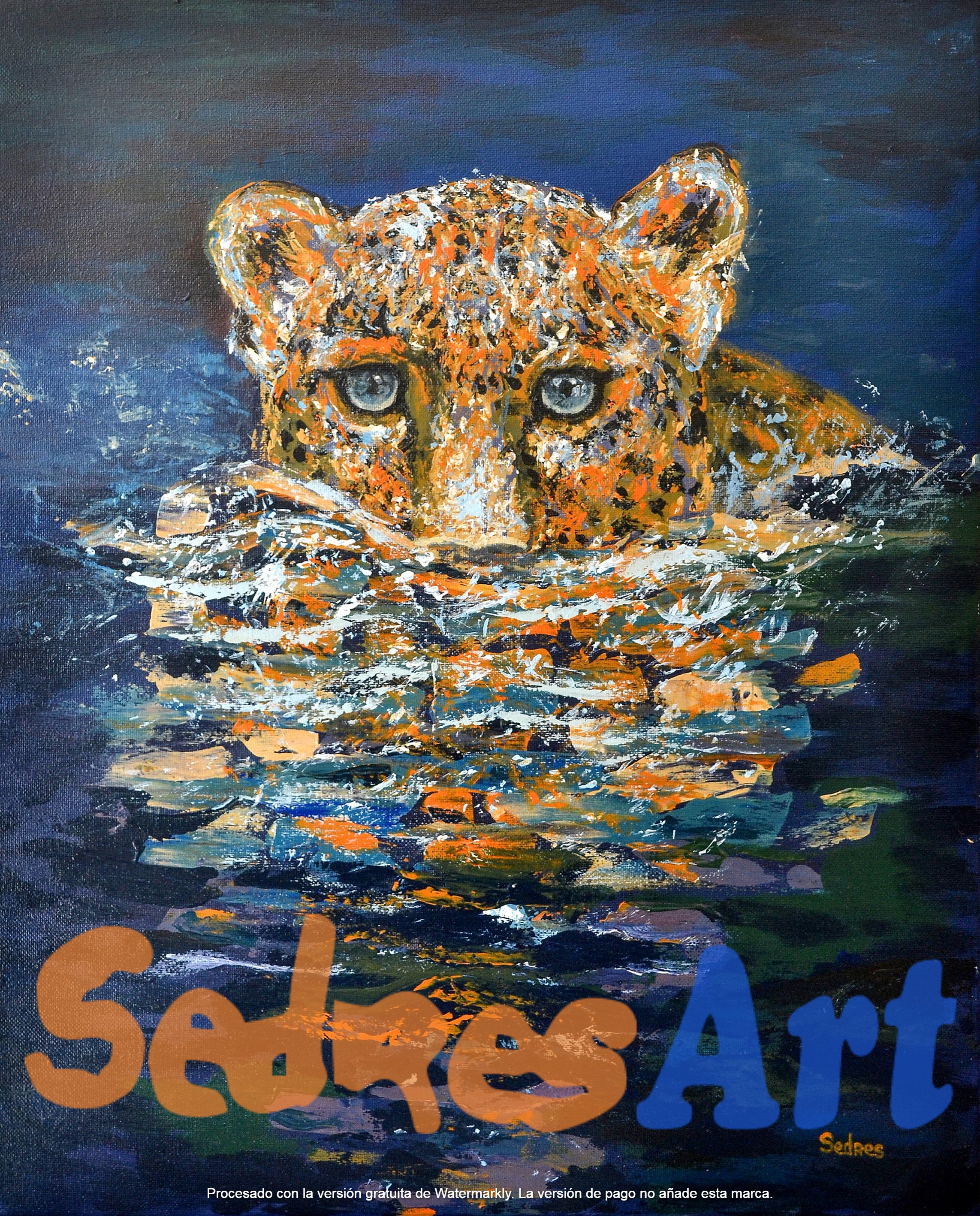 Painting of a jaguar in the water