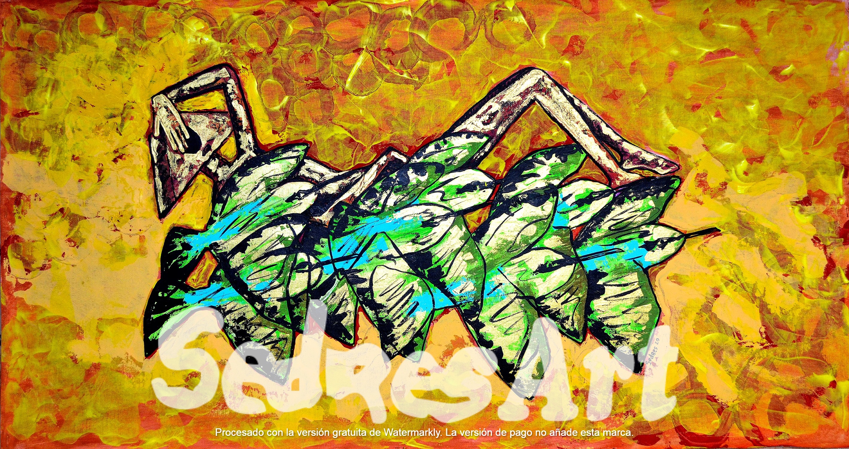 Abstract painting with a migratory bird theme