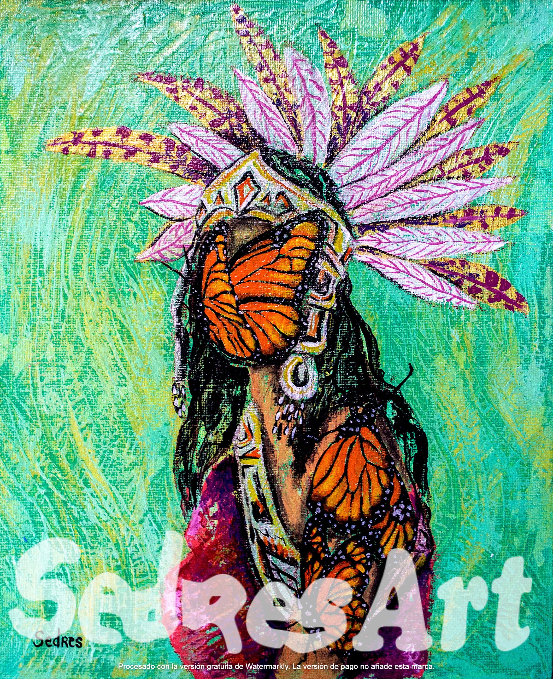 Painting of Woman with Monarch Butterflies