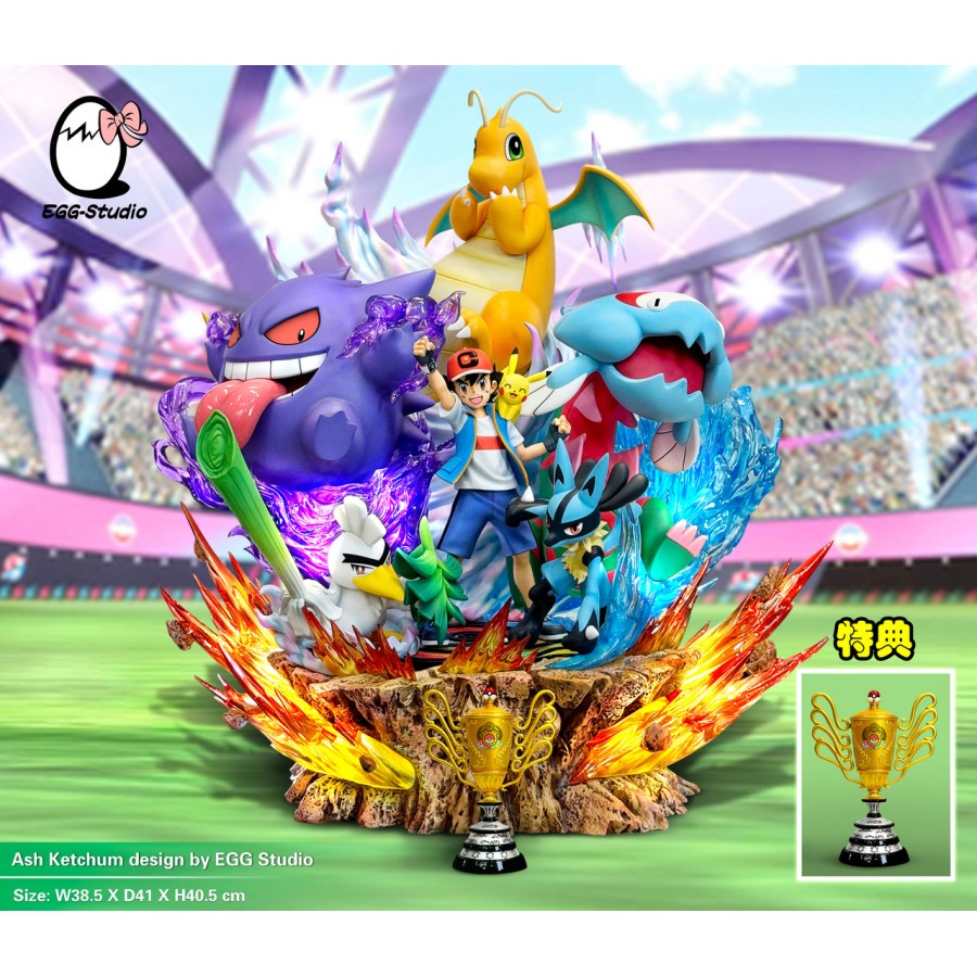 Pokemon EGG Studio Champion Ash Ketchum Resin Statue