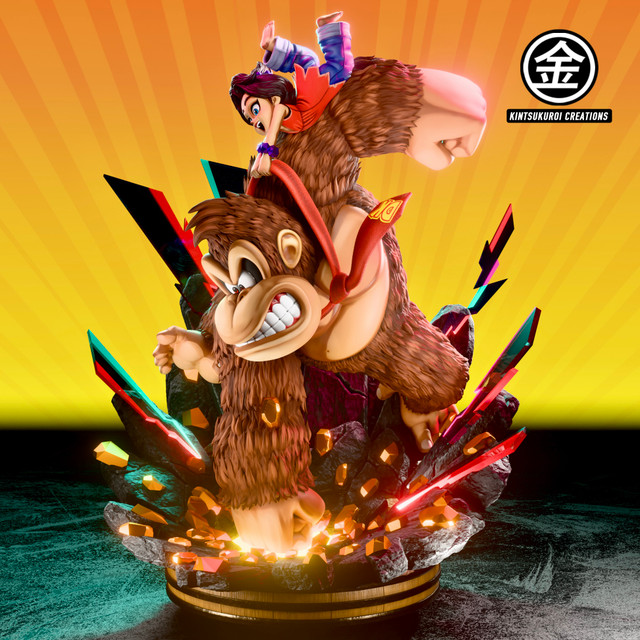 Kintsukuroi Creations Donkey Kong Banana Diorama  1:4 with LED Resin Statue High Quality