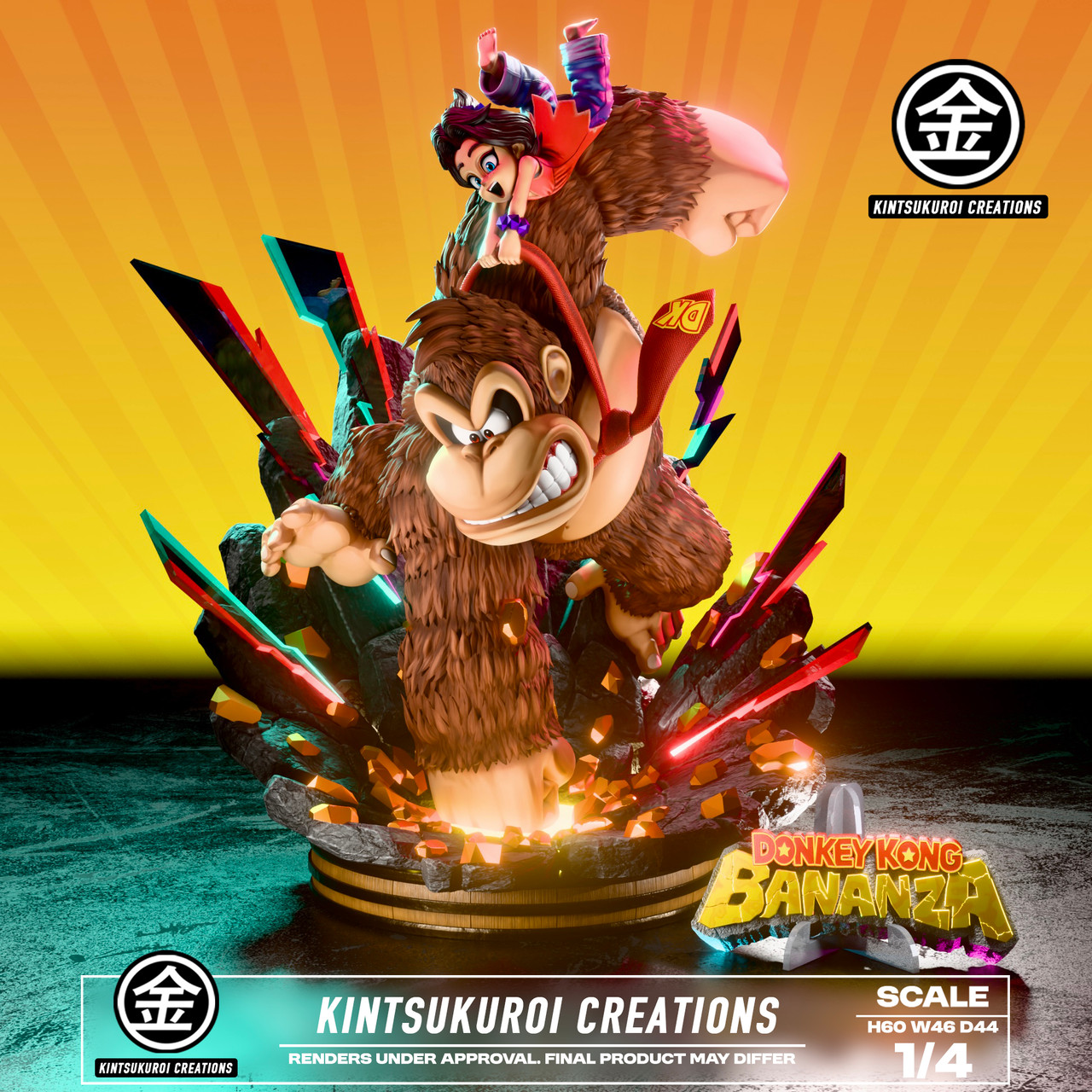 Kintsukuroi Creations Donkey Kong Banana Diorama  1:4 with LED Resin Statue High Quality