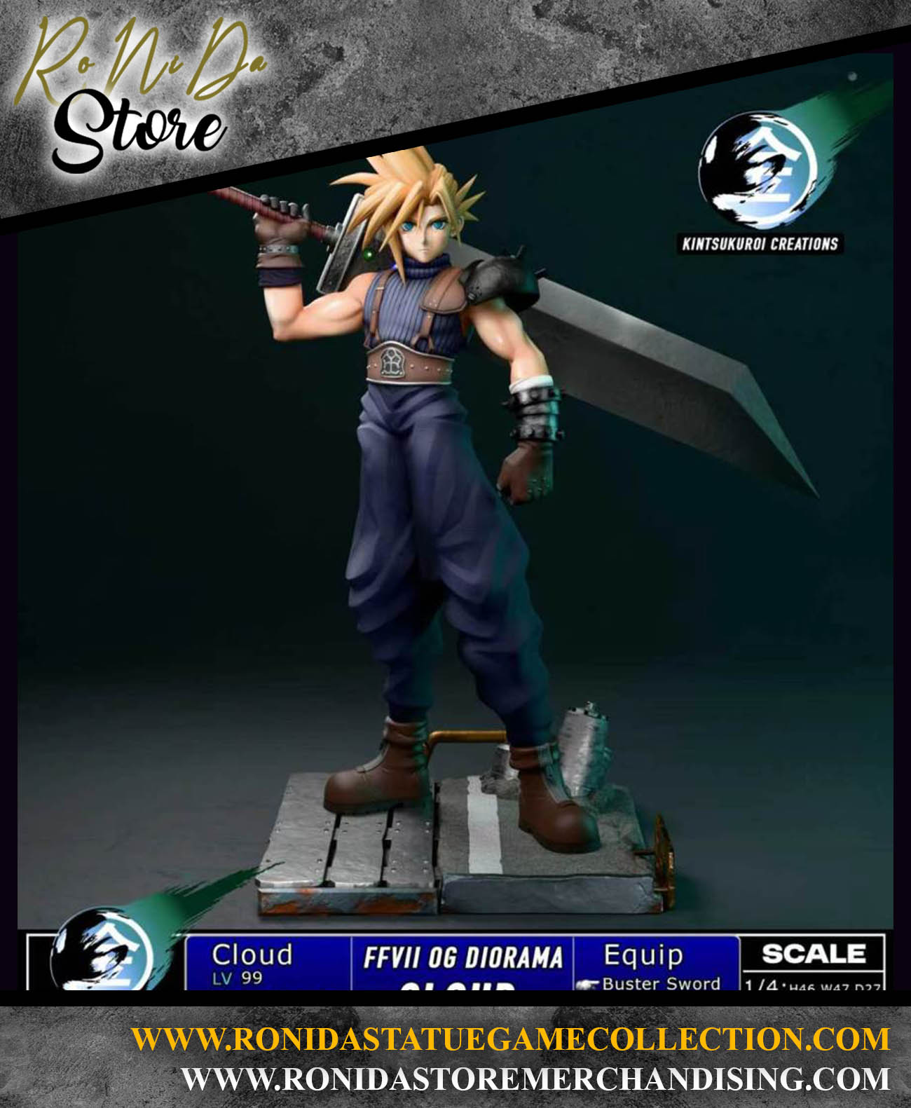 Kintsukuroi Creations - Cloud Strife Final Fantasy VII - OG Statue
