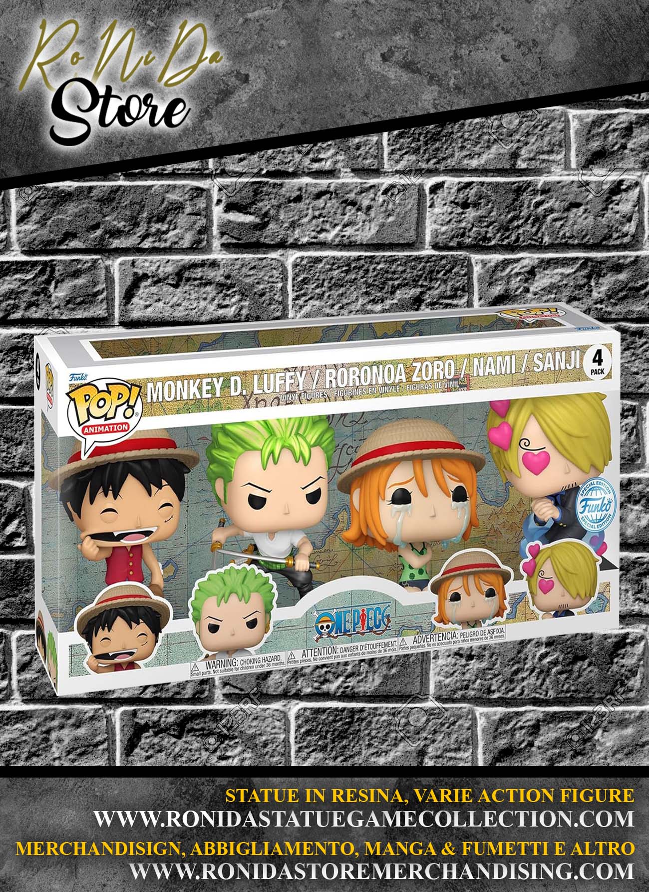 One Piece Funko POP! Luffy Zoro Nami Sanji Animation Vinyl Figure 4 Pack Refresh