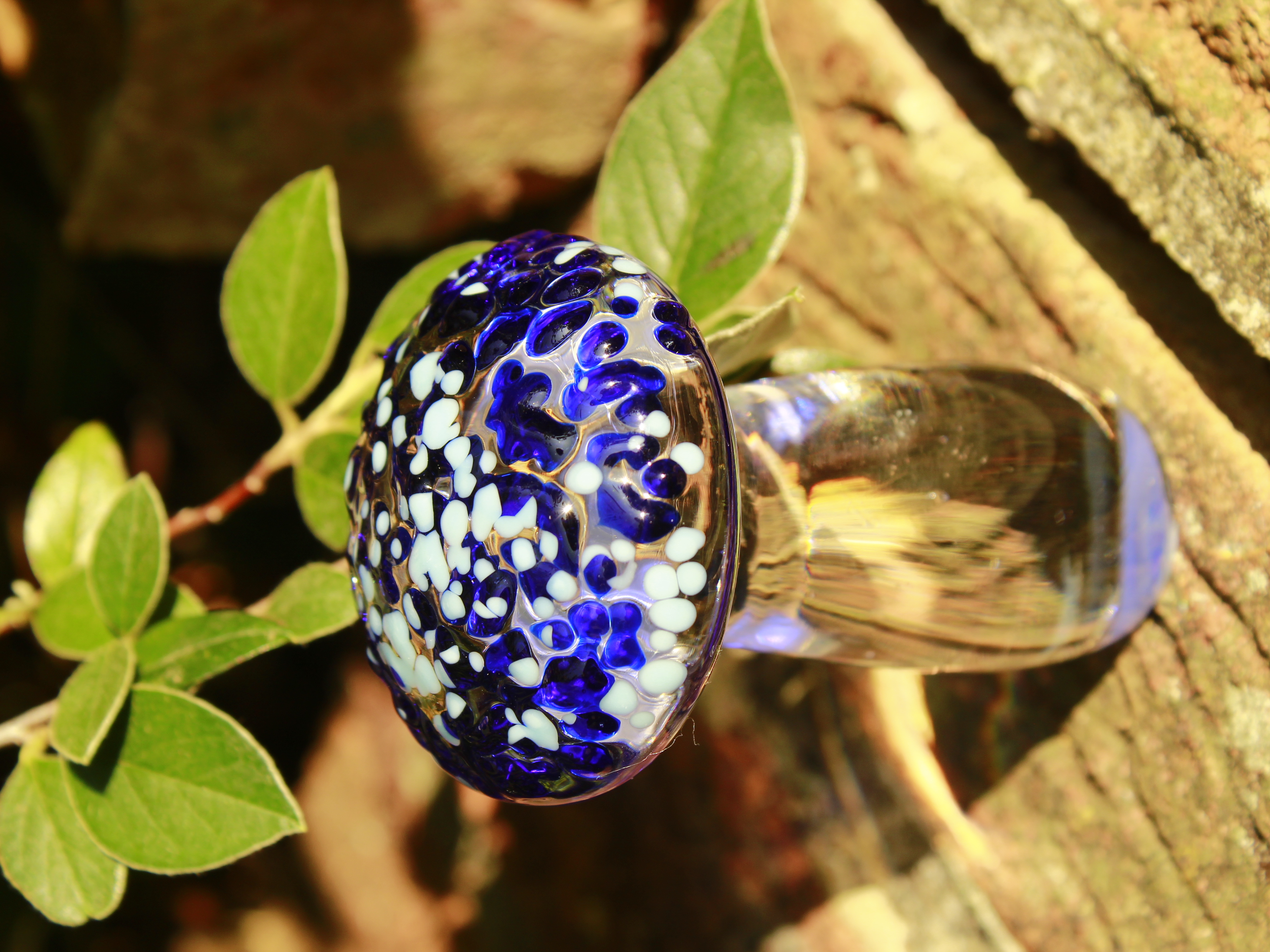 Elegant Blue Glass Mushroom Decor. Artisan Handmade Glass Sculpture