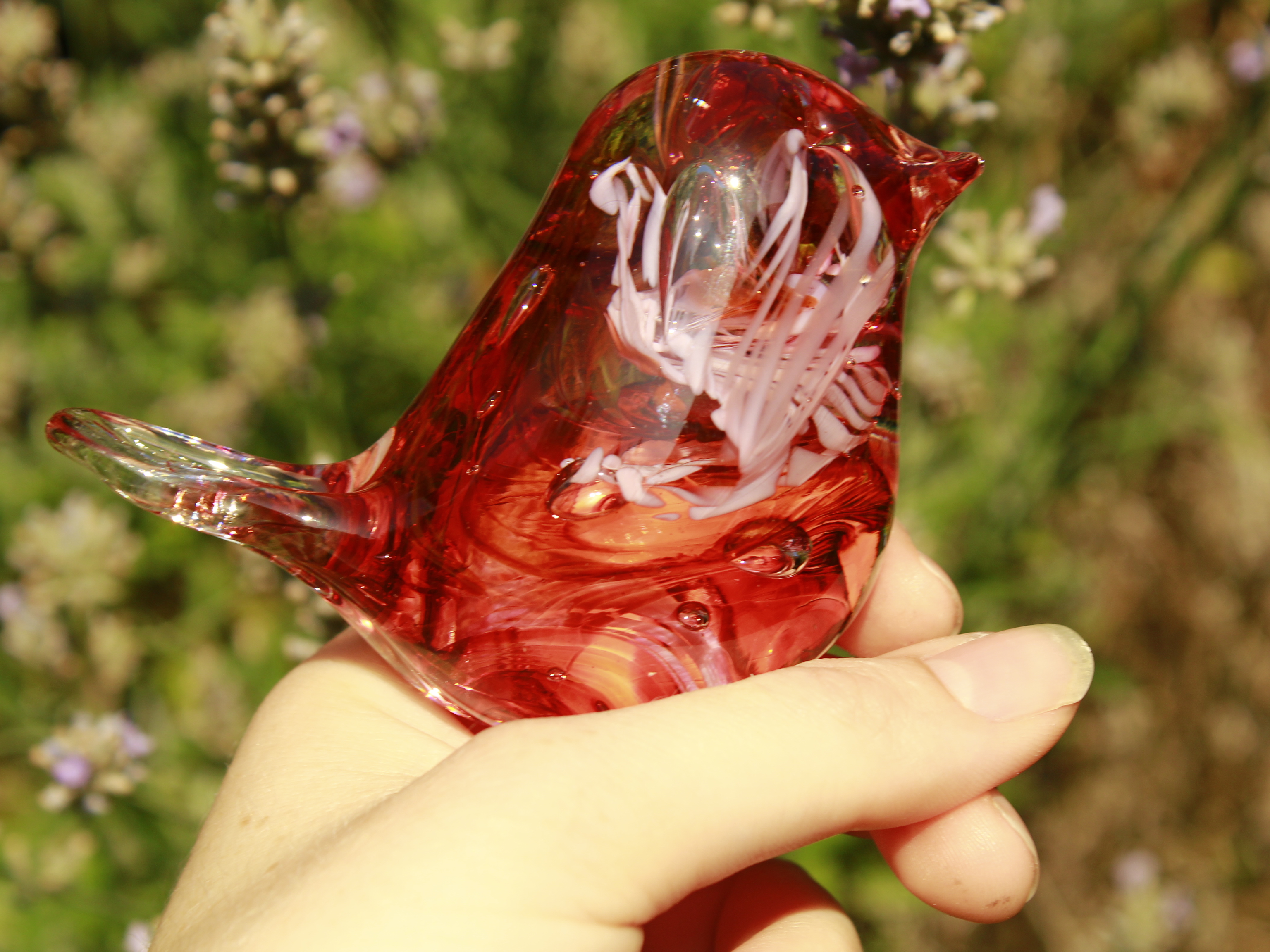 Handmade Pink Glass Bird. Blown Glass Figurine, Garden Decor, Unique Gift for Bird Lovers"