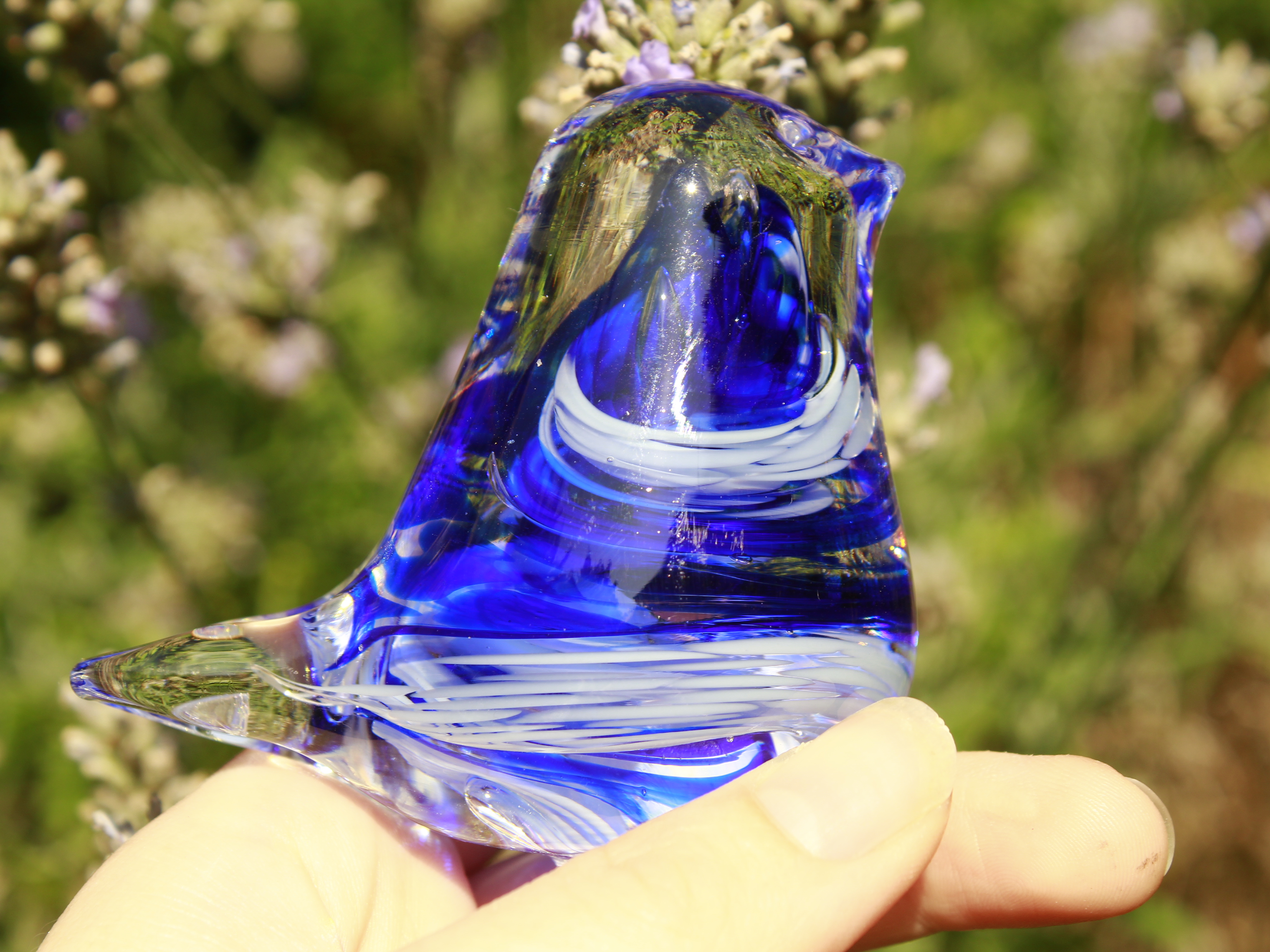 Handmade Blue Glass Bird. Blown Glass Figurine, Home Decor, Unique Gift for Bird Lovers