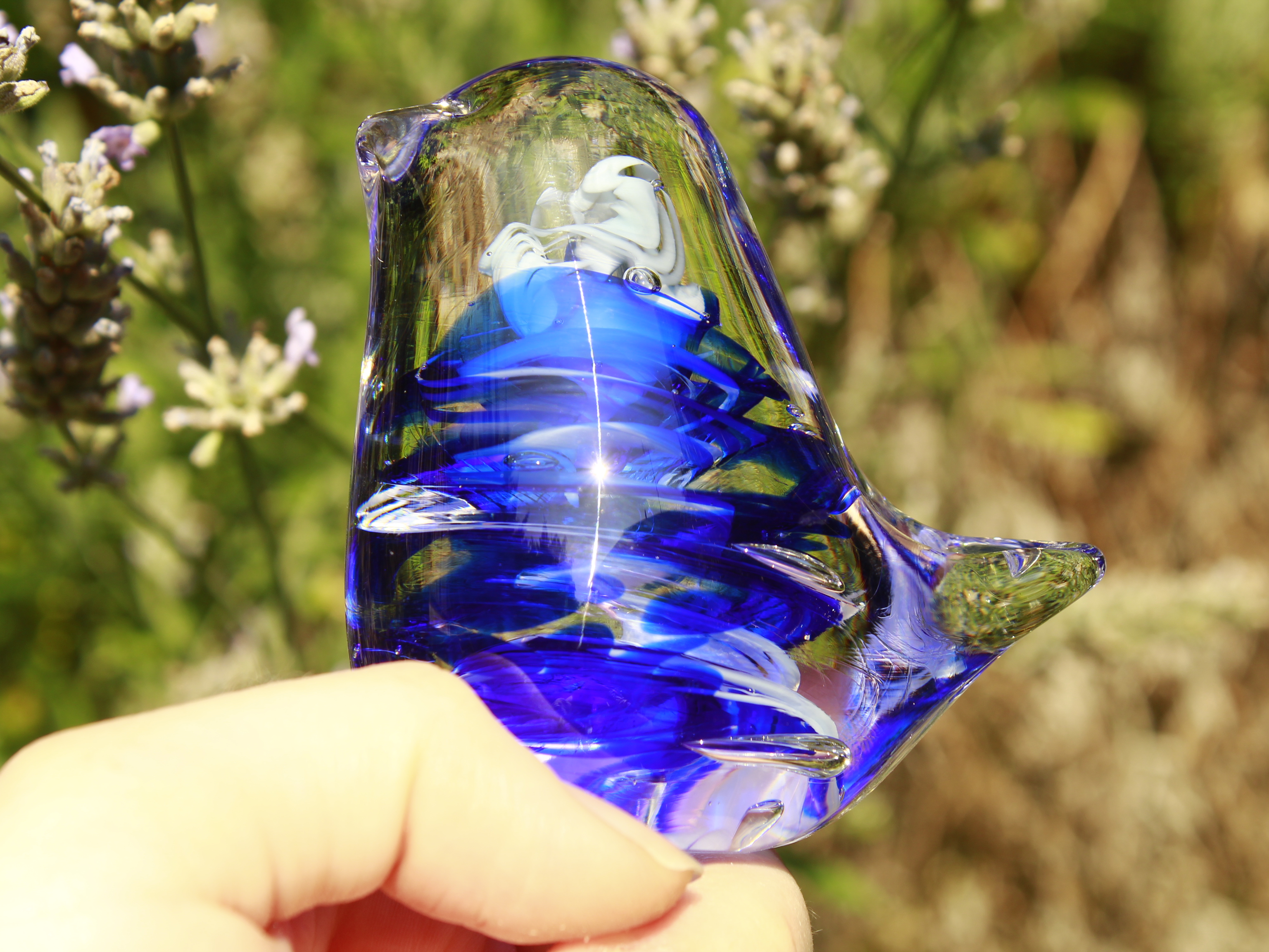 Handmade Blue Glass Bird. Blown Glass Figurine, Home Decor, Unique Gift for Bird Lovers