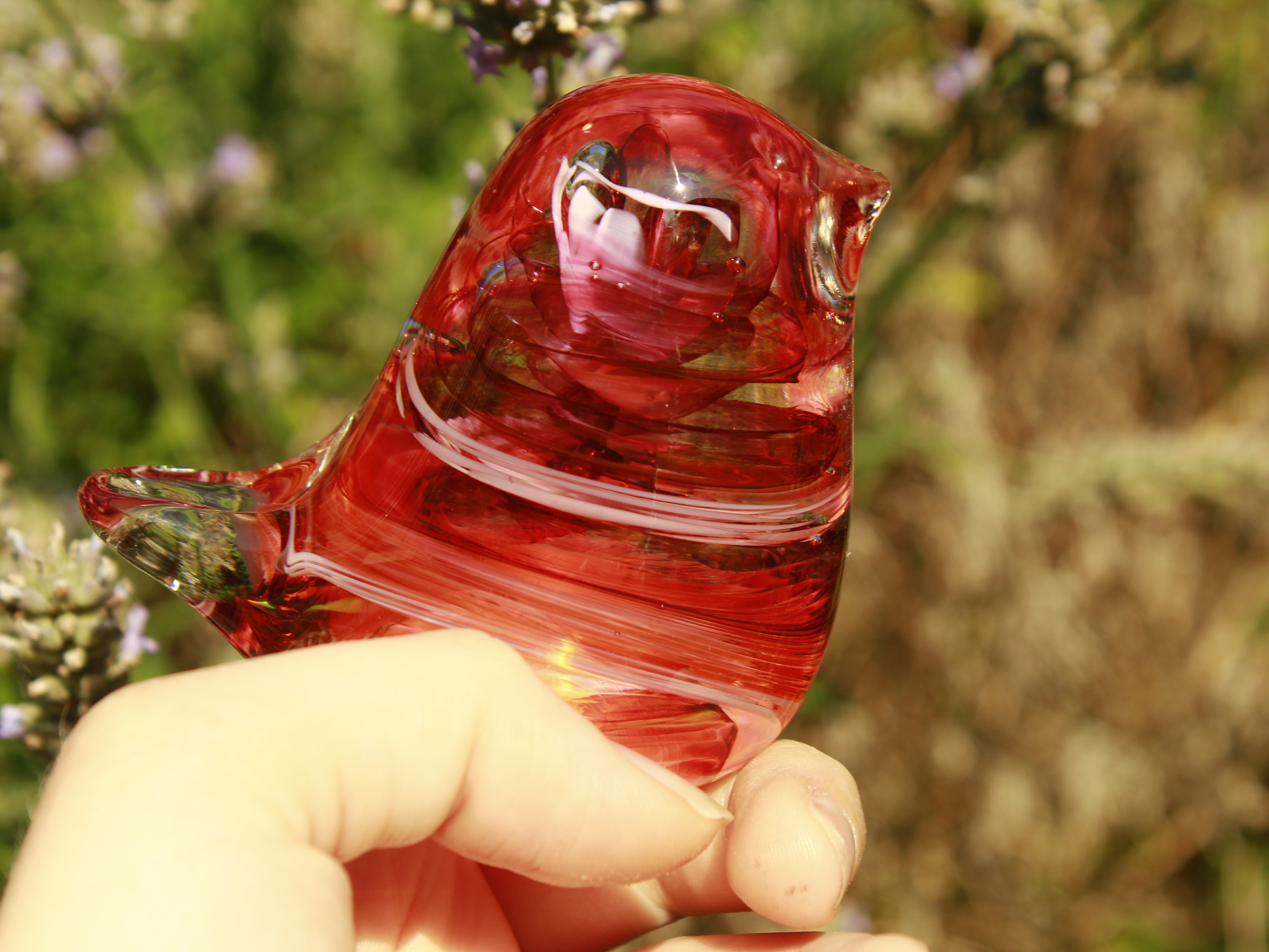 Handmade Pink Glass Bird. Blown Glass Figurine, Garden Decor, Unique Gift for Bird Lovers"