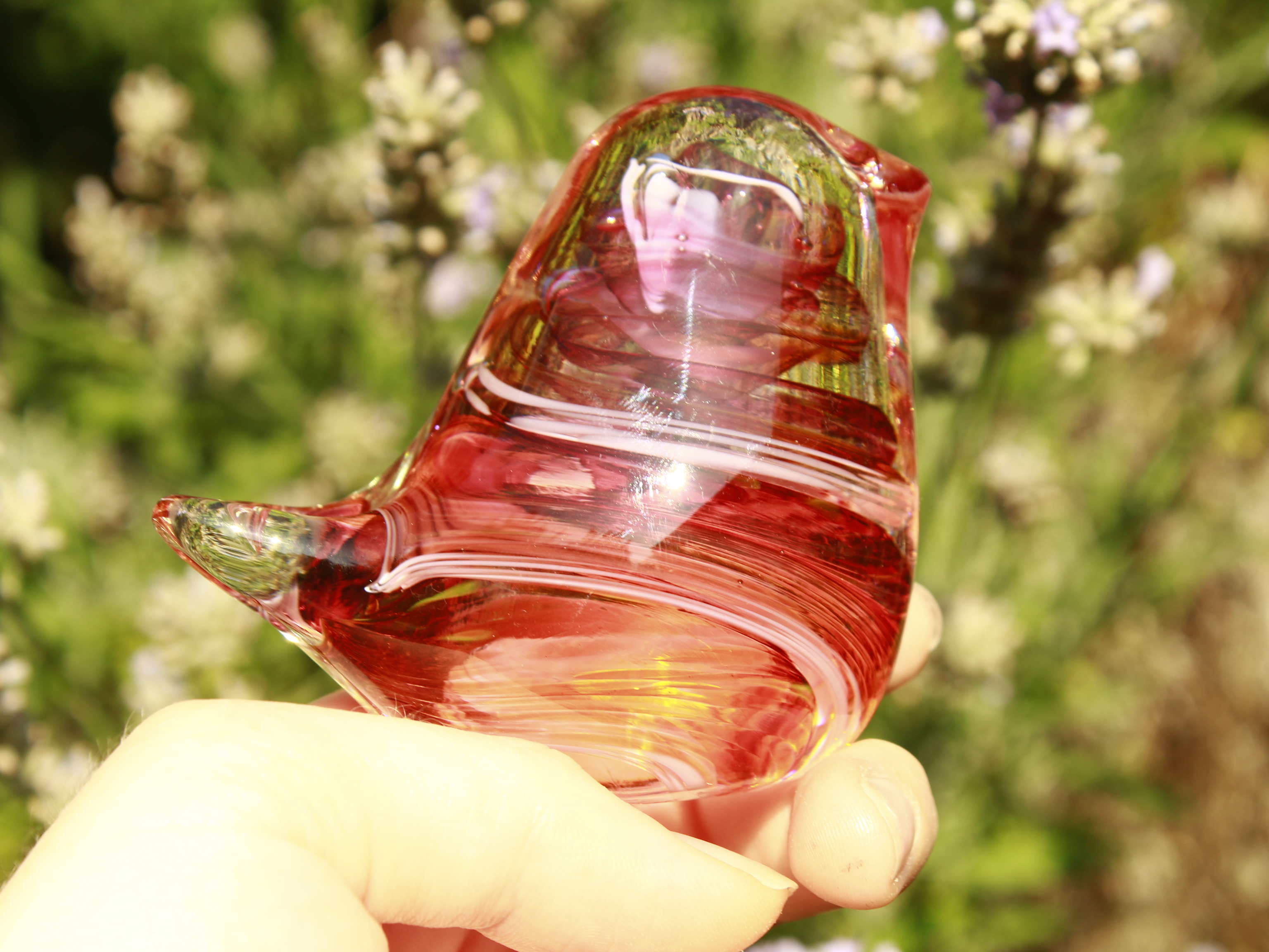 Handmade Pink Glass Bird. Blown Glass Figurine, Garden Decor, Unique Gift for Bird Lovers"
