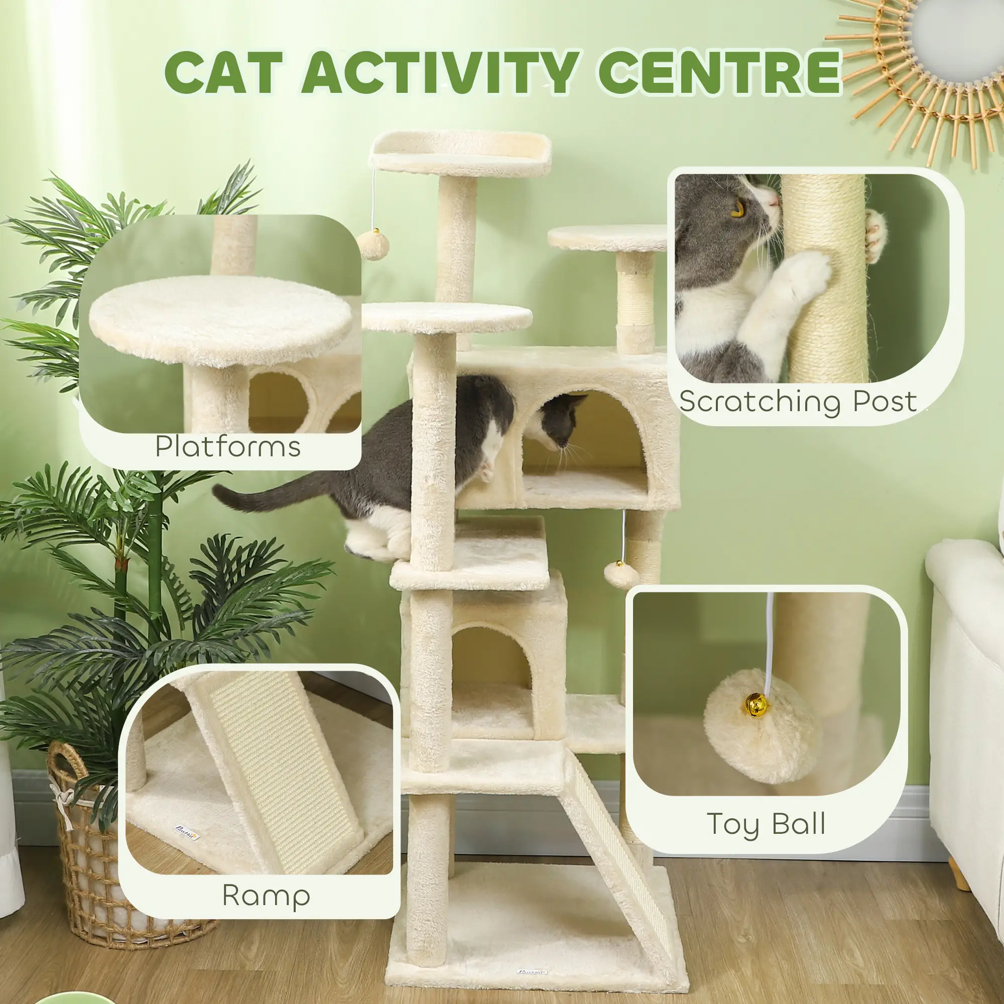 54" Cat Tree Tower Multi-Level Cat Activity Center