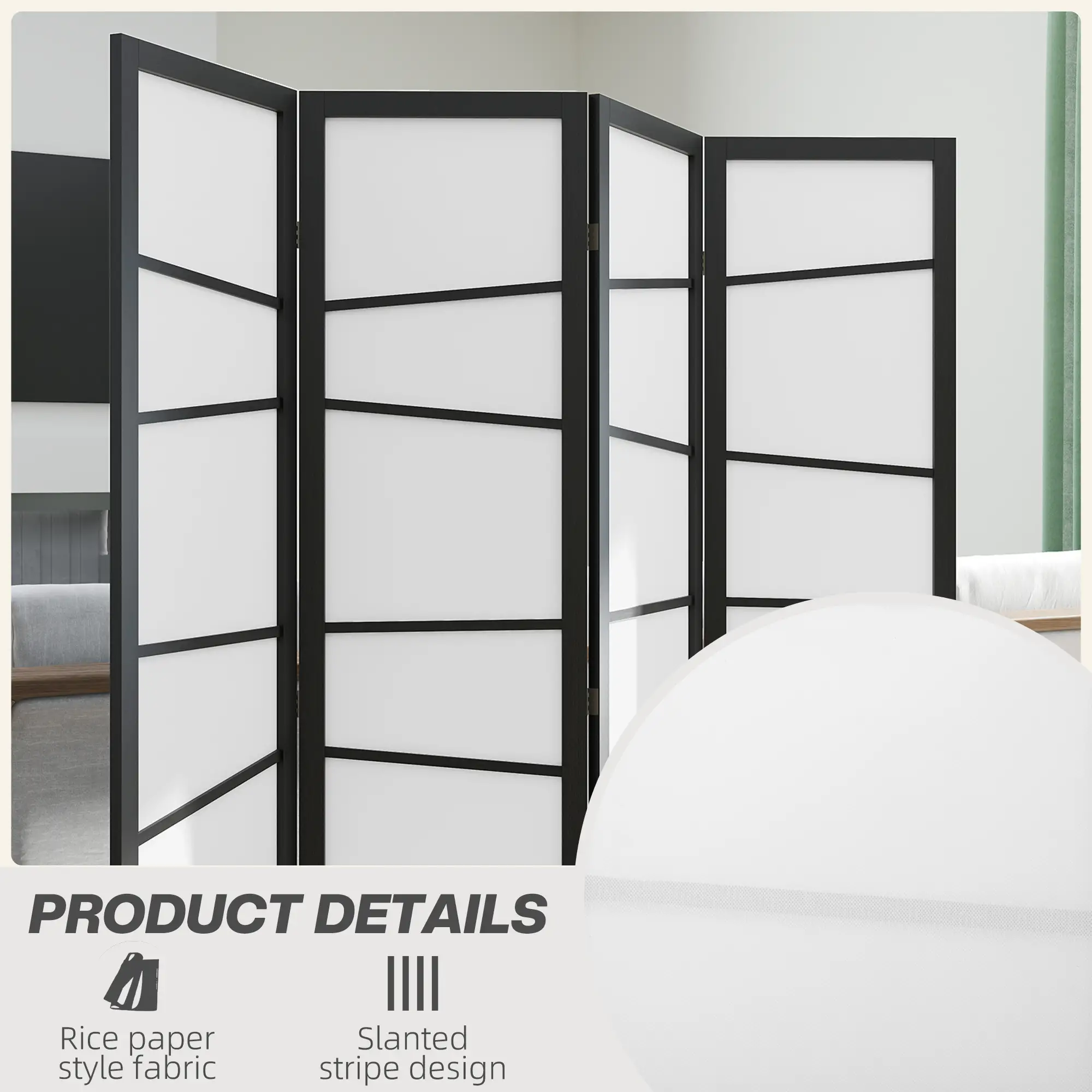 Room Divider, 5.6ft Folding, 4 Panel Wall Partition with Wood Frame for Bedroom, White