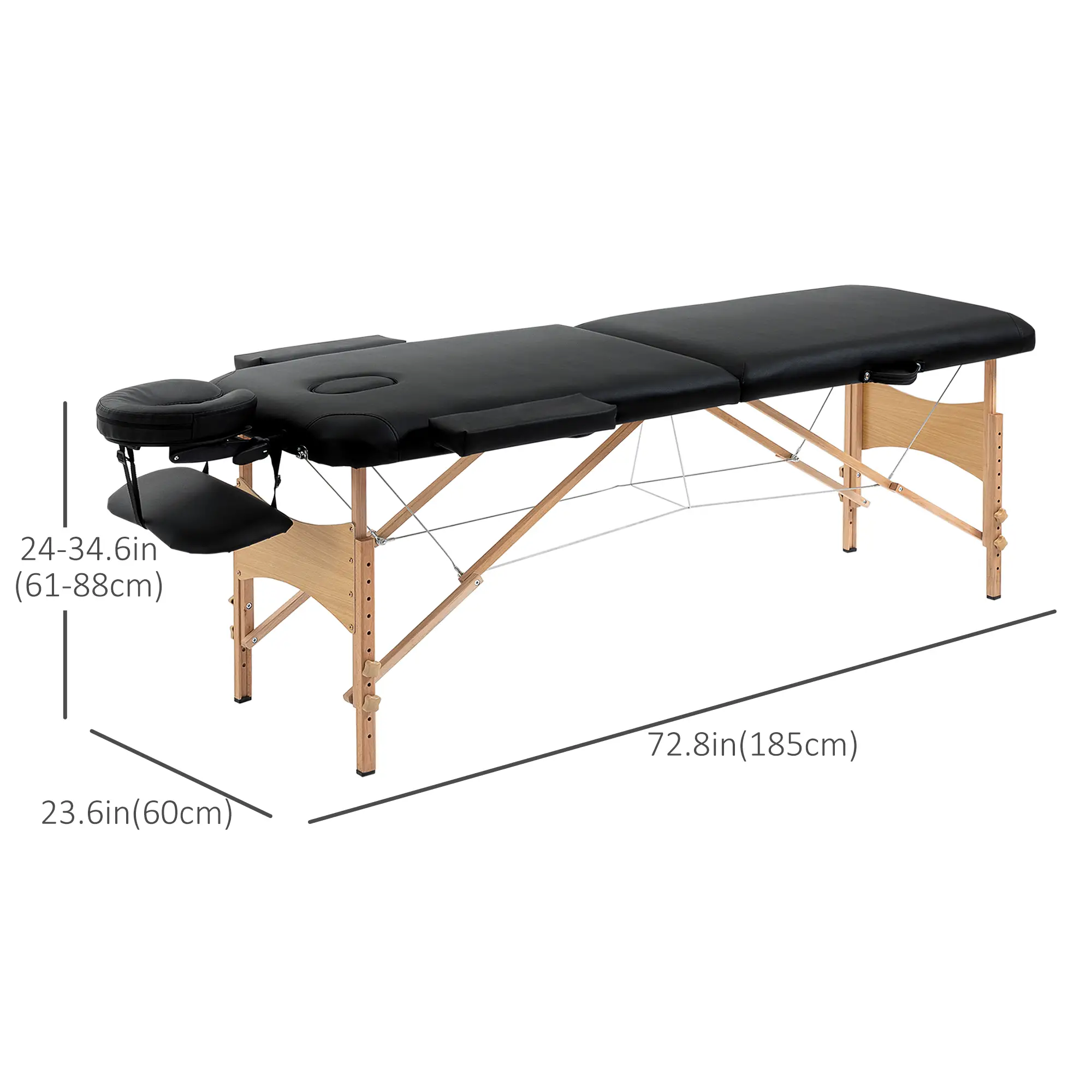 Massage Table, 72 Inch, Adjustable Foldable with Free Carry Case, Black