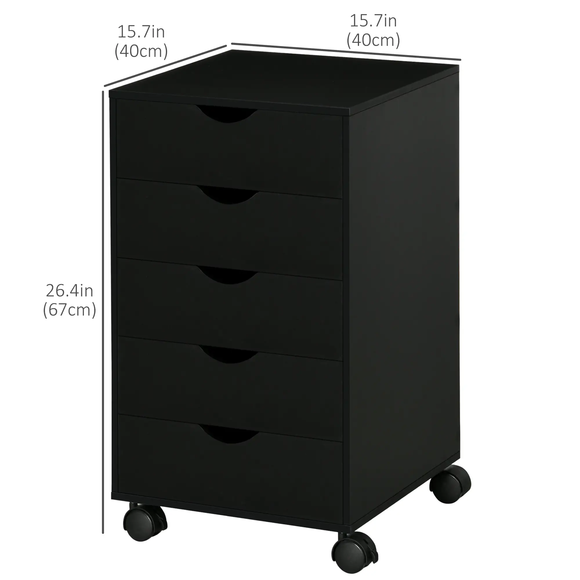 File Cabinet with 5 Drawer Wheels, 15.7" x 15.7" x 26.4", Black